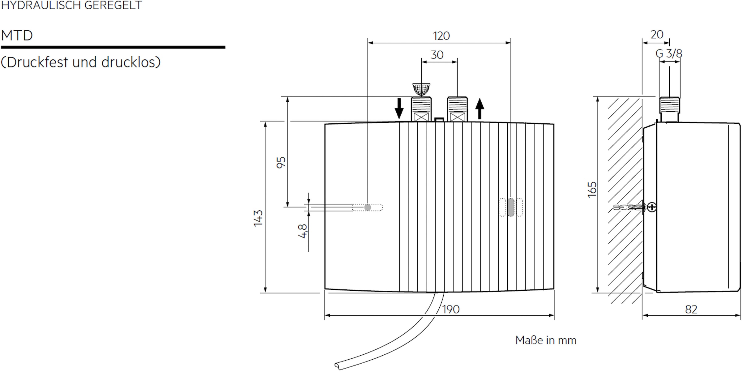 AEG Haustechnik Klein-Durchlauferhitzer »MTD 570«, für Handwaschbecken, 5,7 kW, Festanschluss 230V, hydraulisch