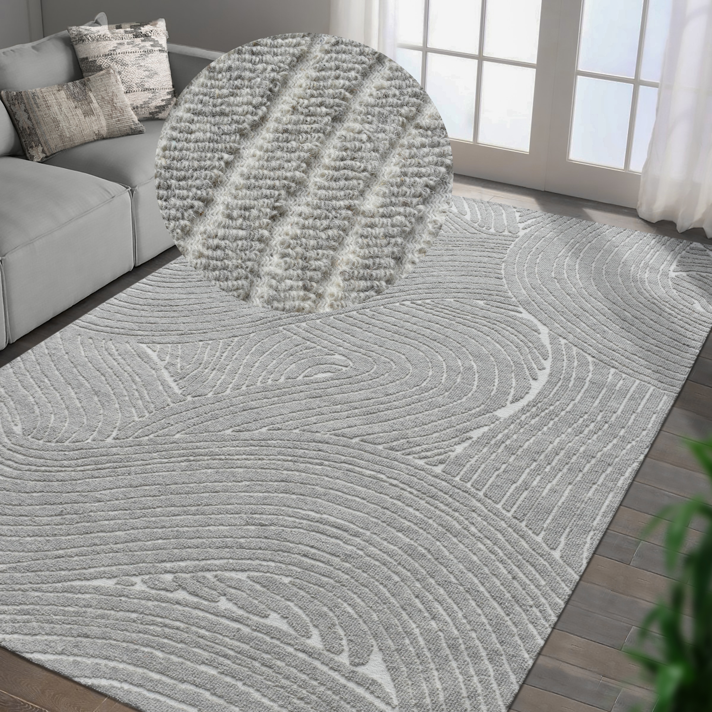 my home Wollteppich »Falun, Wolle, Hoch-Tief-Struktur, maschinell gewebt« rechteckig 12 mm Höhe einfarbig, Wolle, Teppich, Wohnzimmer, Schlafzimmer, Esszimmer