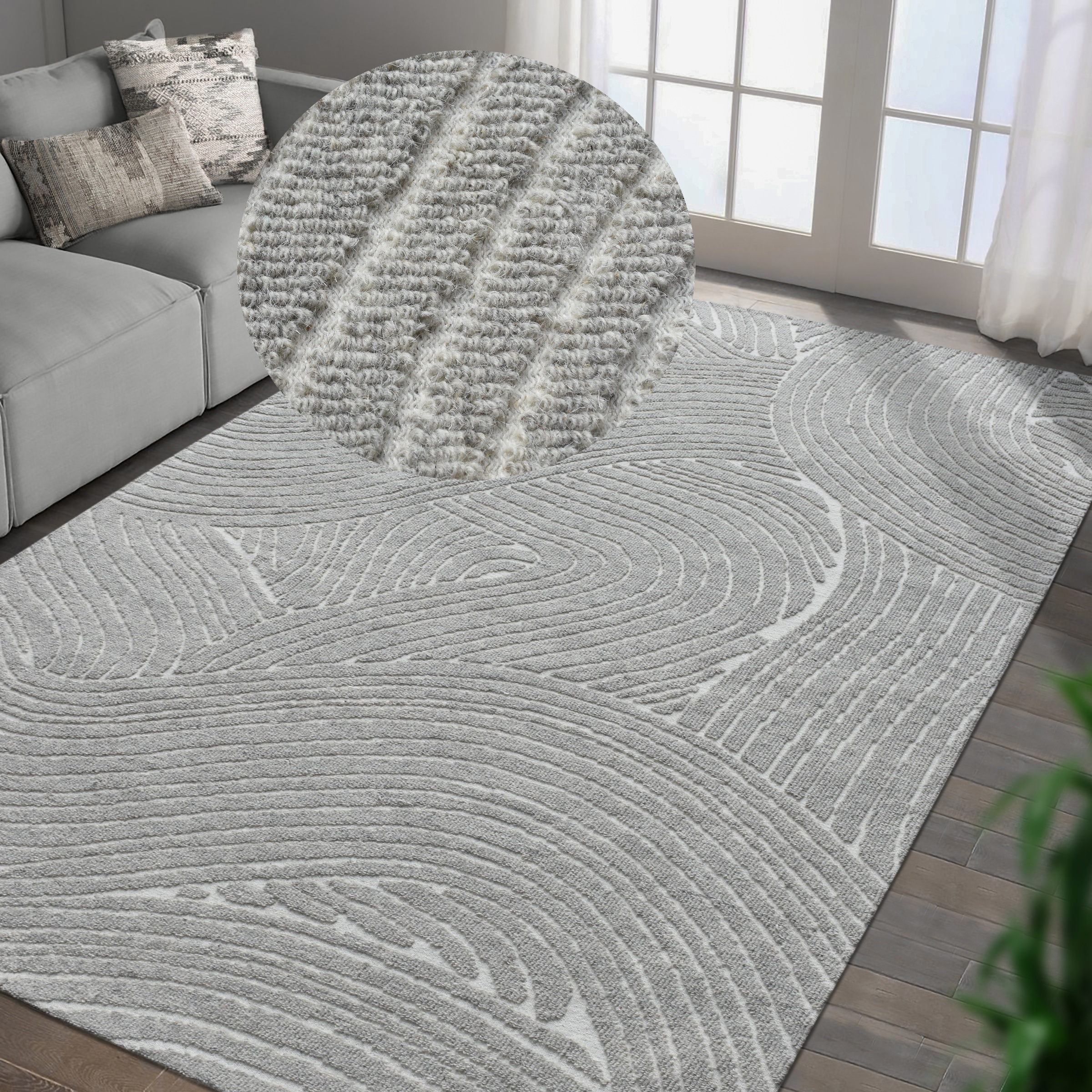 my home Wollteppich »Falun, Wolle, Hoch-Tief-Struktur, maschinell gewebt« r günstig online kaufen