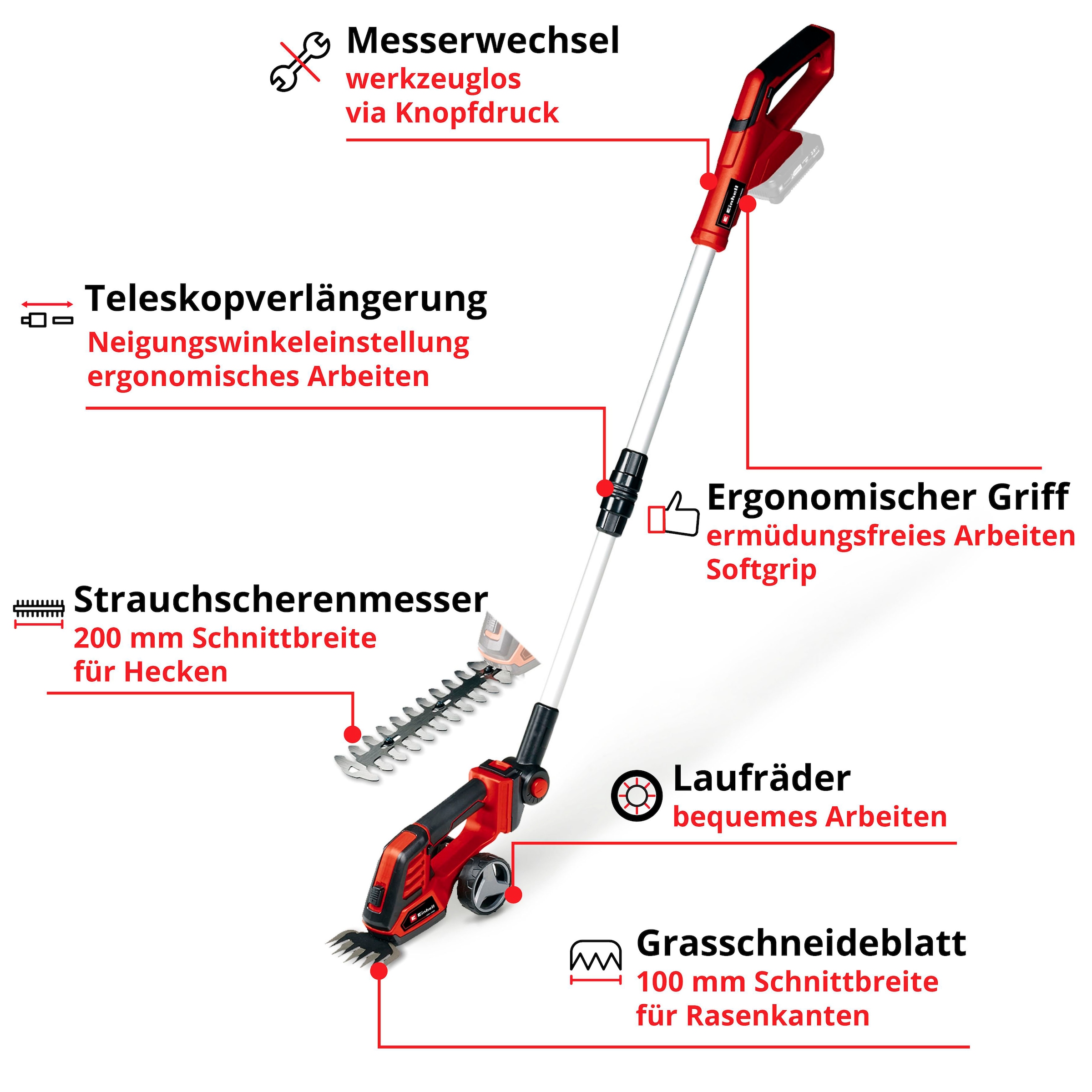 Einhell Akku-Gras- und Strauchscherenset, ohne Akku und Ladegerät