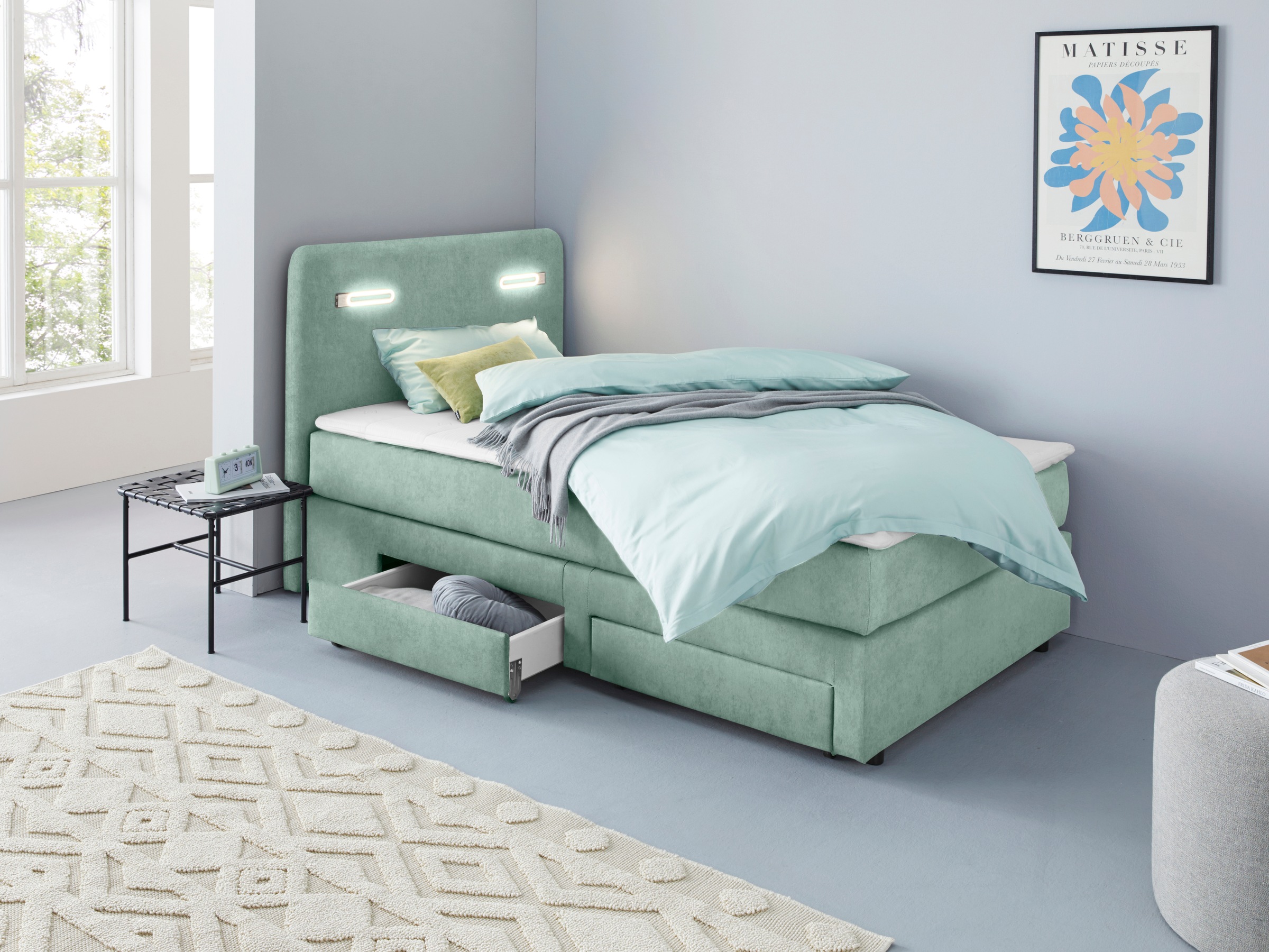 INOSIGN Boxbett »Luan«, Schubkästen, LED-Beleuchtung und Topper, in Breite 120 cm und 180 cm