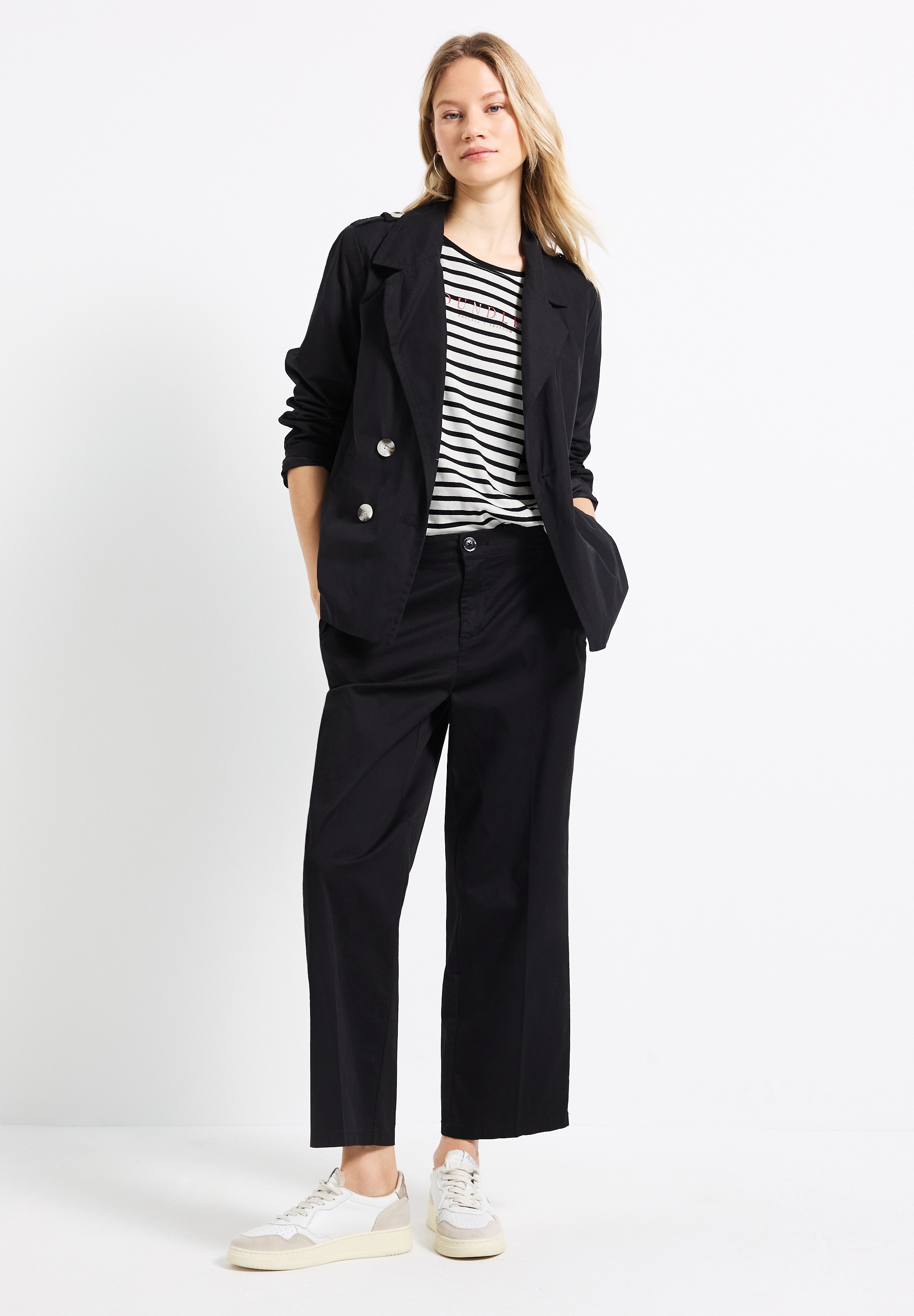 STREET ONE Kurzarmshirt, im Streifen-Look mit Wording