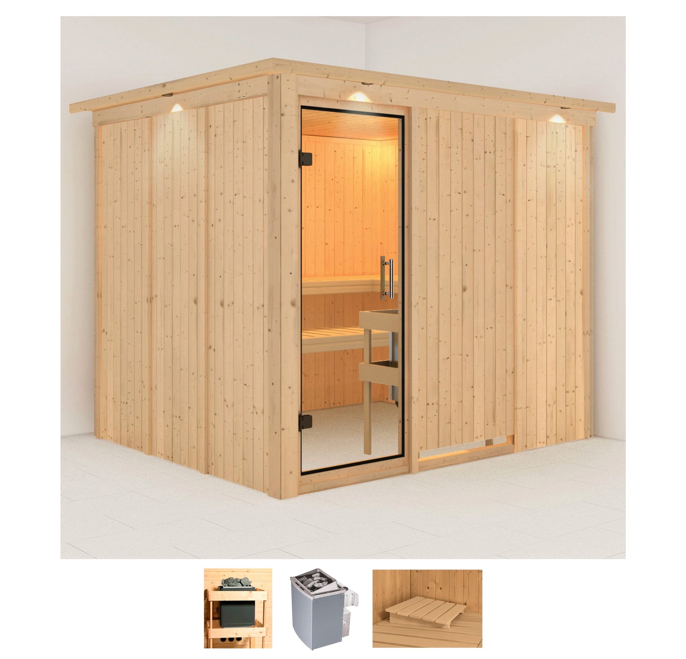 Karibu Sauna »Gitte« Set, 9-kW-Ofen mit integrierter Steuerung günstig online kaufen