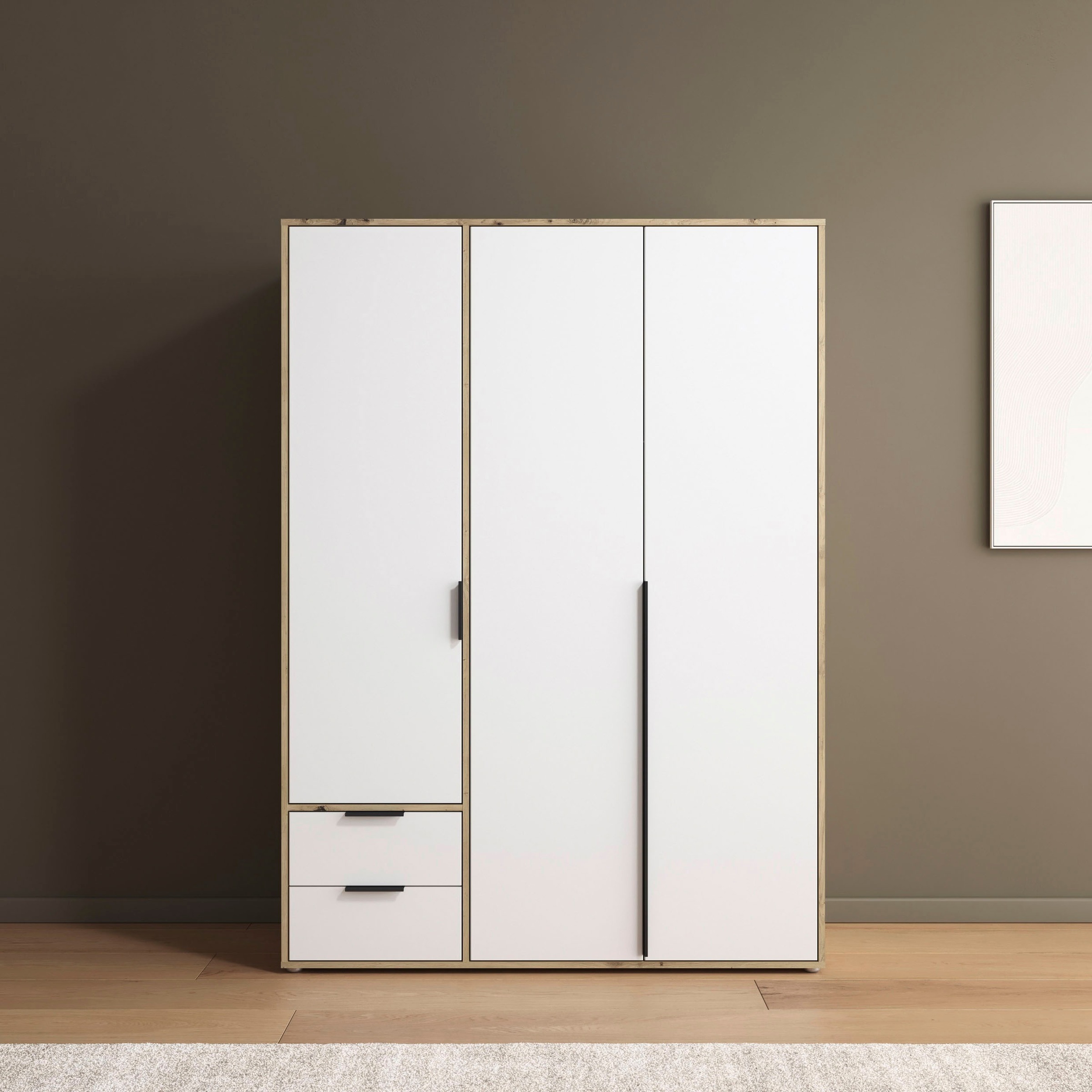 rauch Drehtürenschrank »Kleiderschrank Schrank Garderobe Wäscheschrank NAGATA viel Stauraum«, (in 3 verschiedenen Ausstattungen BASIC/CLASSIC/PREMIUM), mit Schubladen sowie Stangengriffen TOPSELLER MADE IN GERMANY