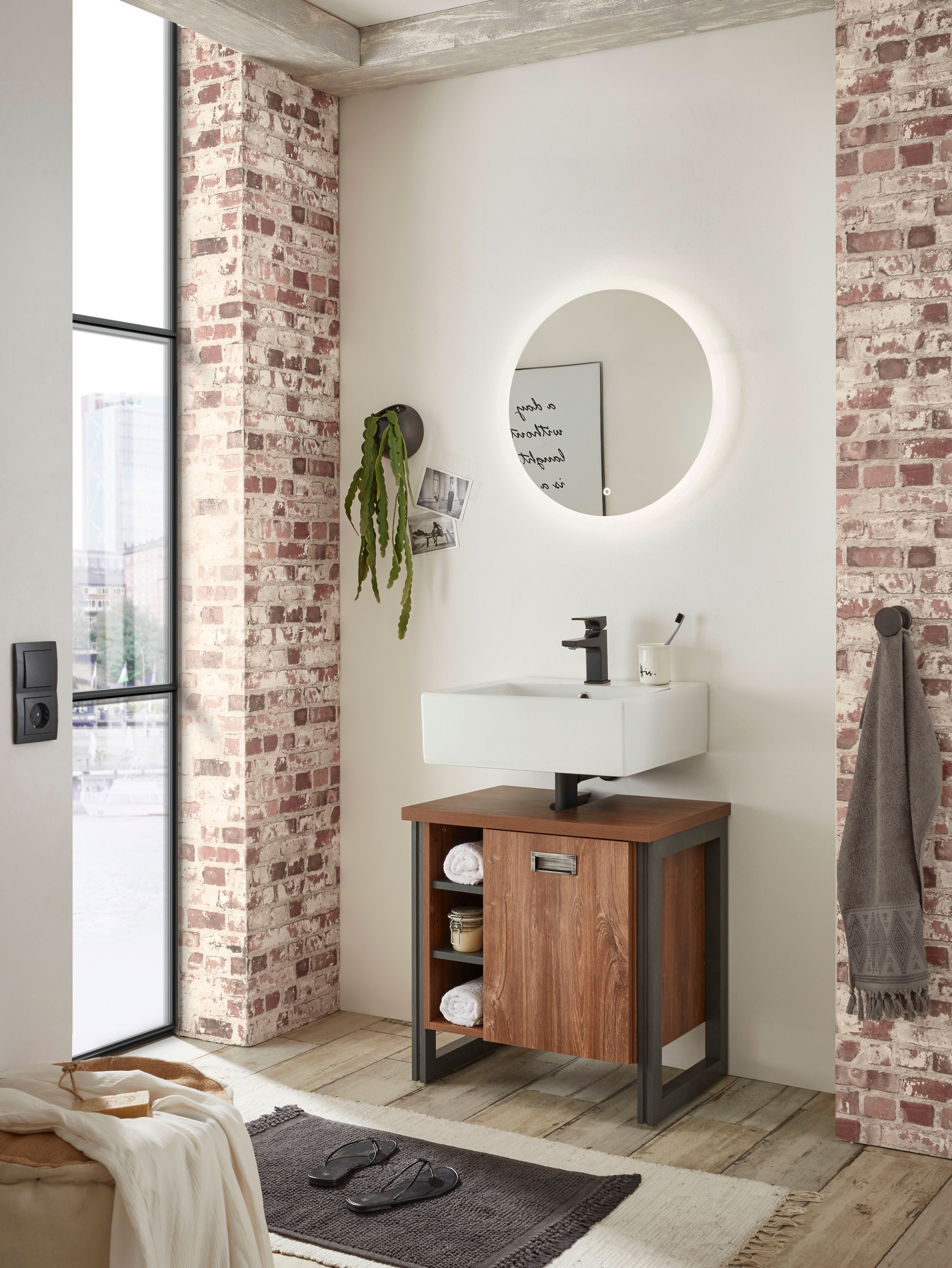 Home affaire Badmöbel-Set »Detroit, Bad im Industrialdesign, inkl. LED, 2-t günstig online kaufen