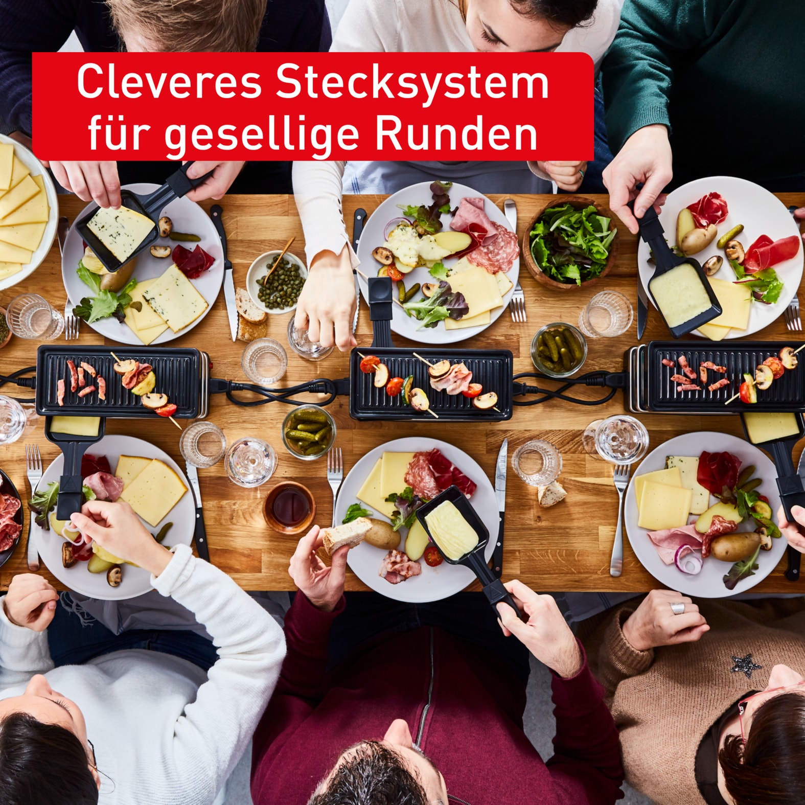 Tefal Raclette »Plug&Share, mit Erweiterungsmöglichkeit, abnehmbares Kabel« 2 Stk. Raclettepfännchen 400 W spülmaschinengeeignete Pfännchen und Platte, platzsparend, RE2308