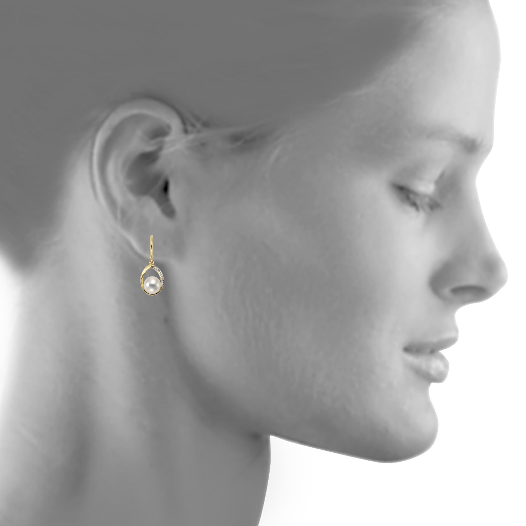 Orolino Paar Ohrhaken »585 Gold Perlen weiß 7,5-8mm + 14x Brillant 0,04ct.«