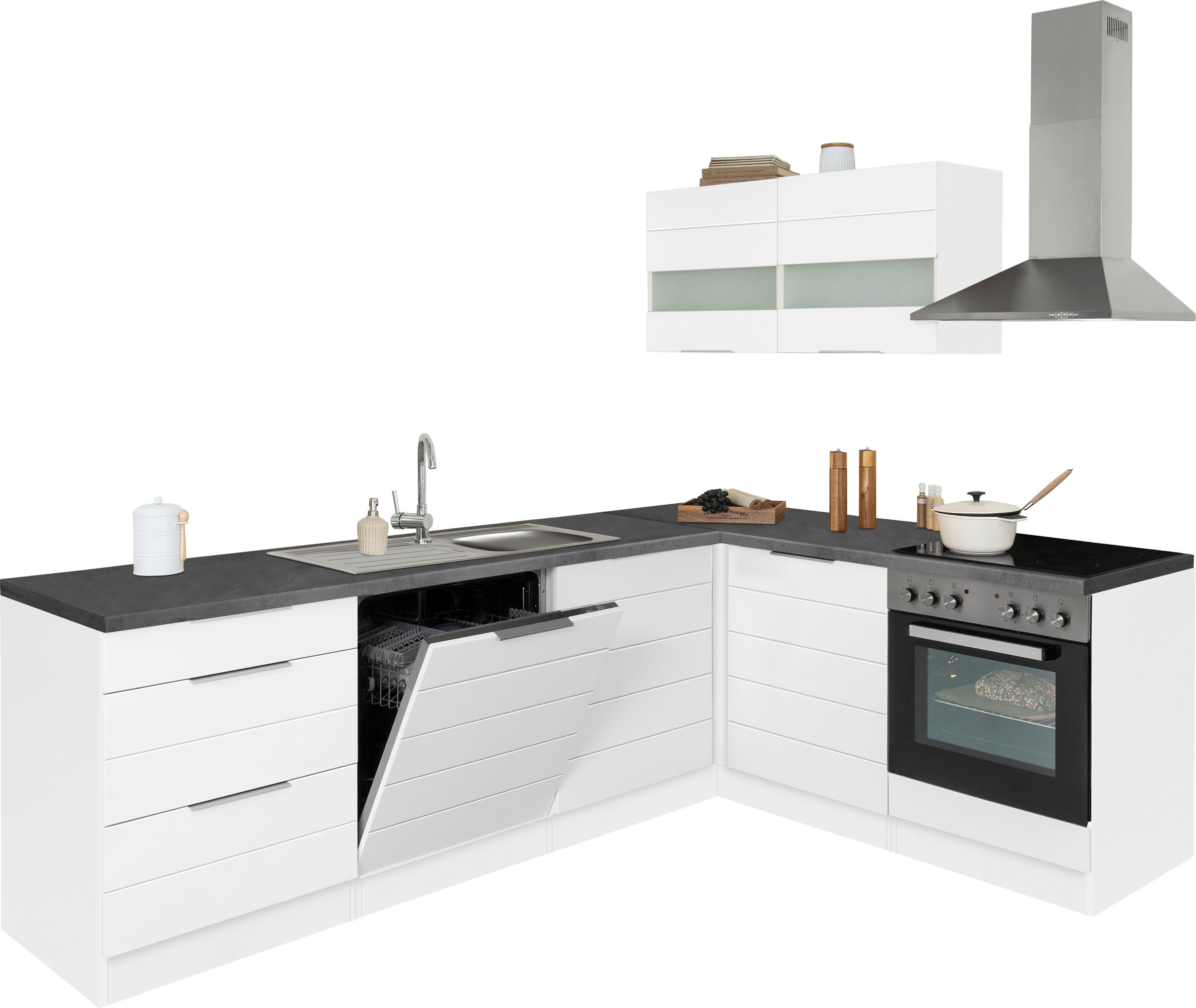KOCHSTATION Winkelküche »KS-Luhe«, Stellbreite 240x180 cm, wahlweise mit oder ohne E-Geräten, MDF-Fronten
