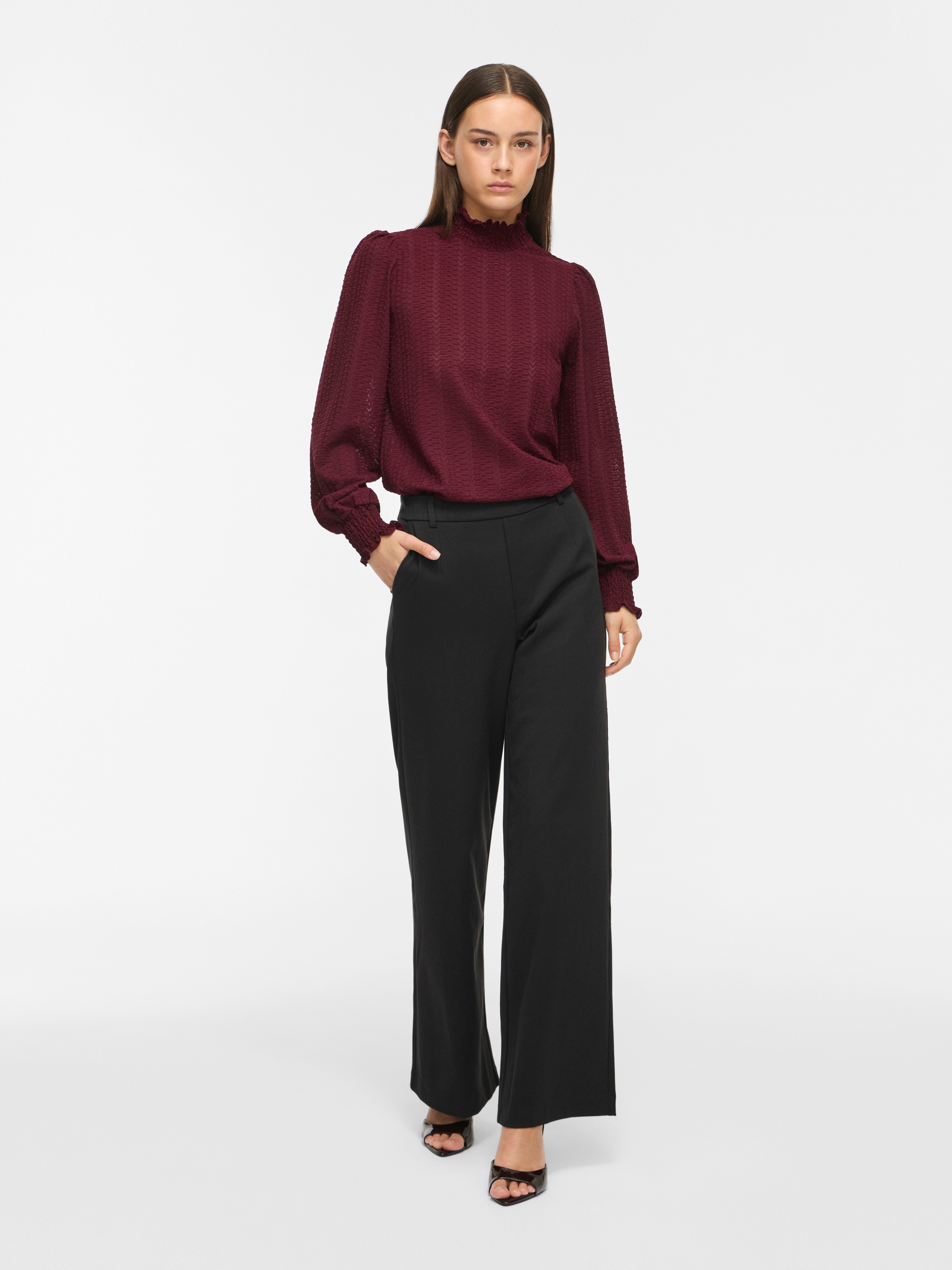 Vila Stehkragenshirt »VILYRI L/S SMOCK TOP - NOOS« Materialmix