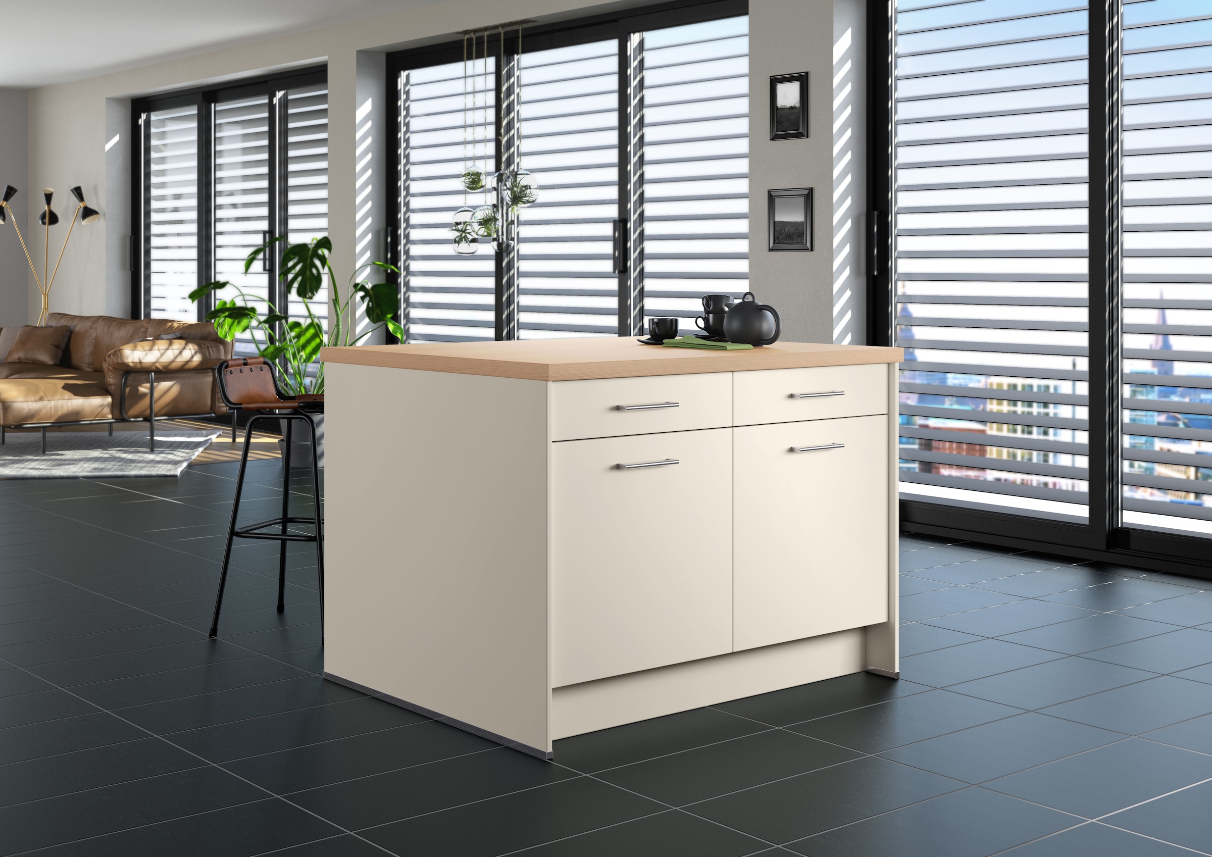 IMPULS KÜCHEN Kücheninsel »Kopenhagen, flexibel stellbar, Schubkästen mit Soft-Close« Set,  vormontiert, mit Stauraum auf beiden Seiten, Breite 123 cm