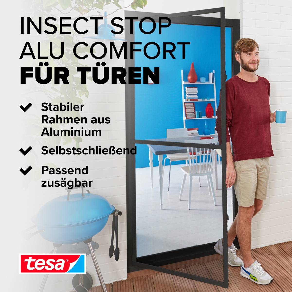 tesa Insektenschutz-Tür »Insect Stop ALU Comfort Fliegengitter für Türen - 1.0 m : 2.2 m«, Insektenschutz für Balkontür, Terrassentür, Aluminiumrahmen