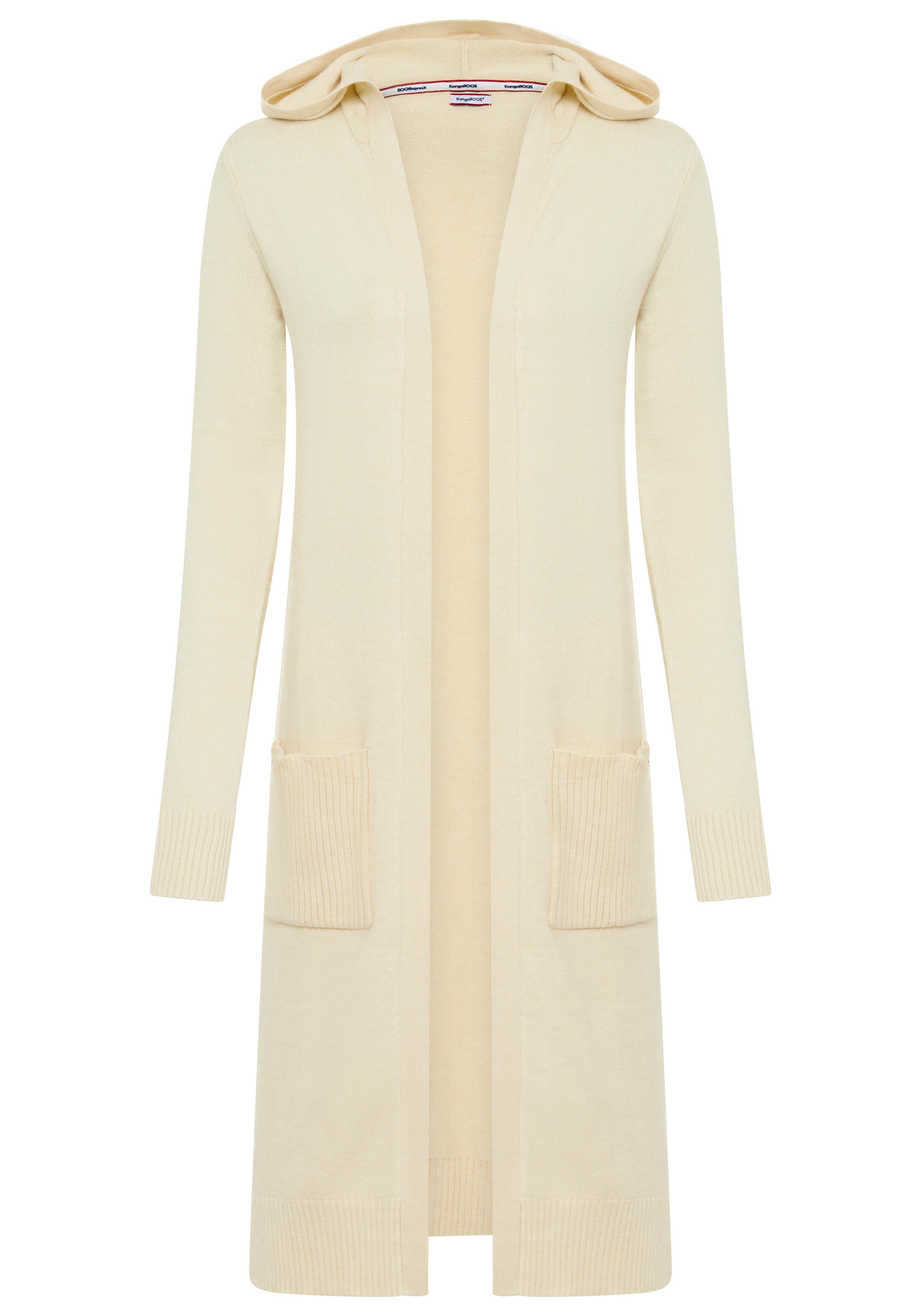 KangaROOS Longstrickjacke in offener Long-Form mit Kapuze