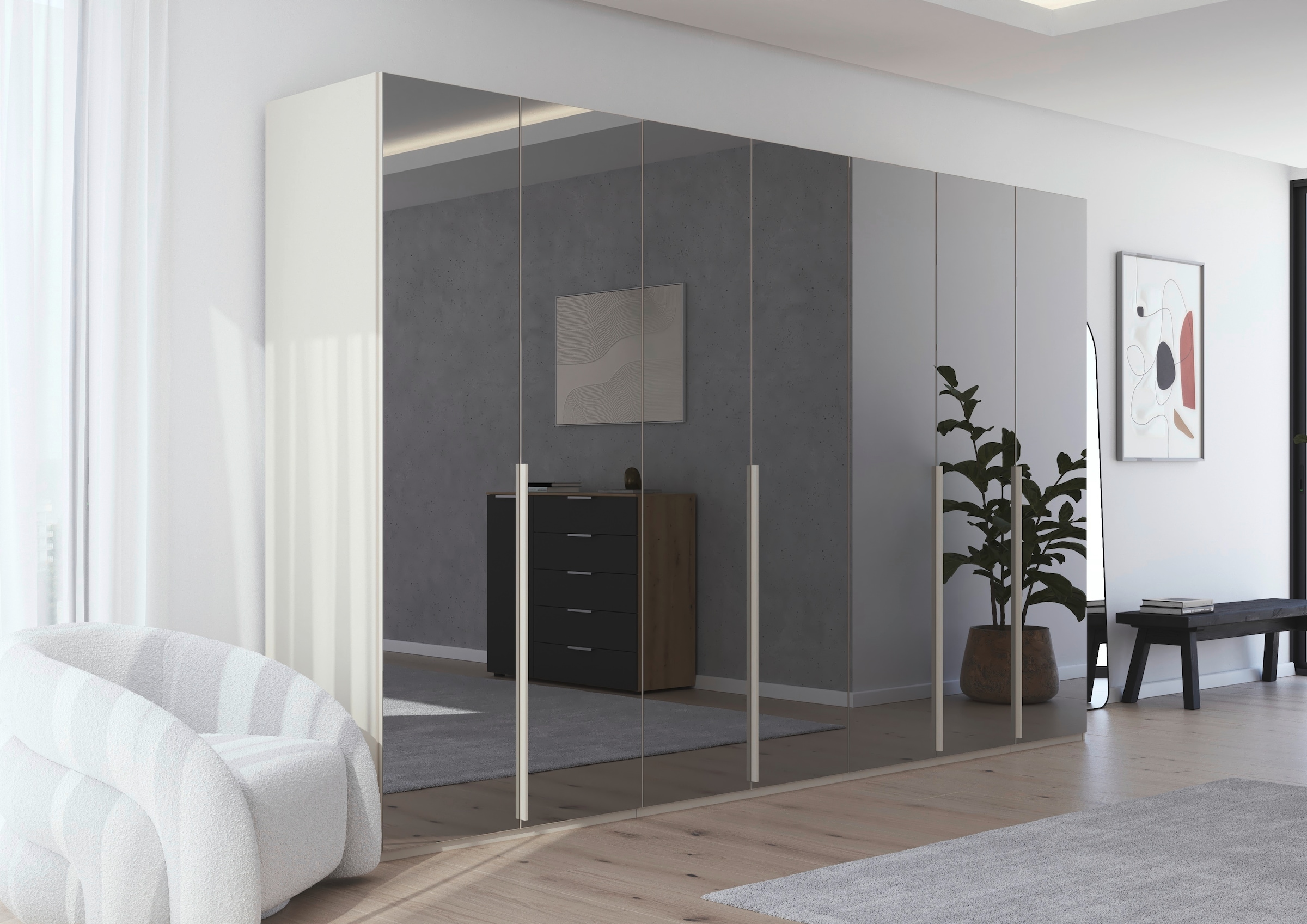 LeGer Home by Lena Gercke Kleiderschrank »Schrank Garderobe Ankleide Schlafzimmer Flur Serina«, (in 3 verschiedenen Ausstattungen BASIC/CLASSIC/PREMIUM), in 6 Breiten (101 - 401 cm) mit Front Glas oder Dekor MADE IN GERMANY