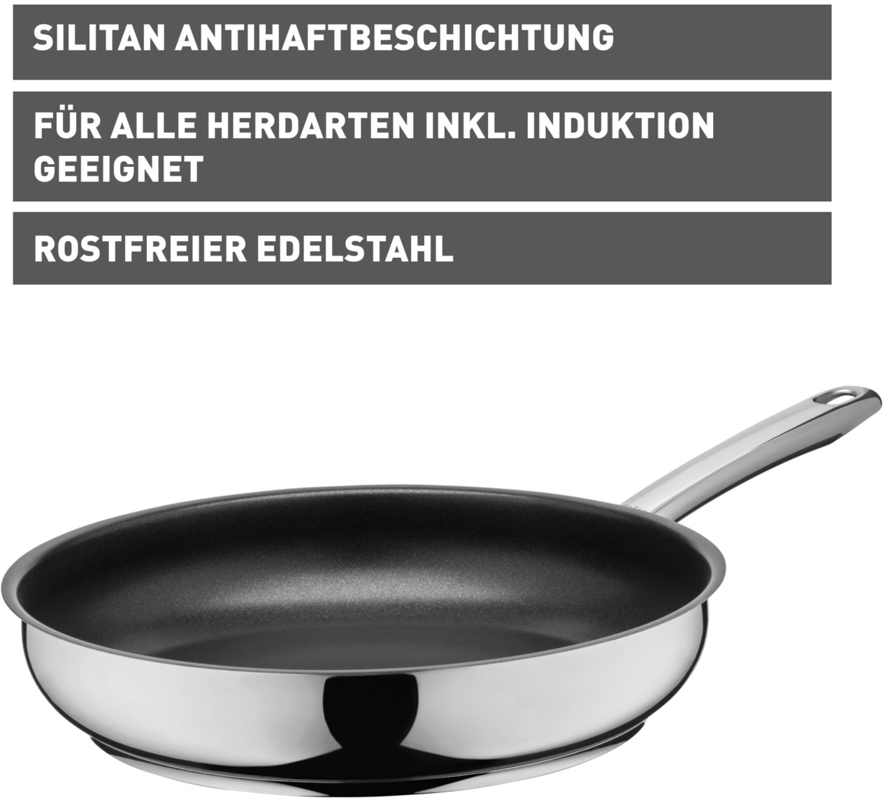 Silit Bratpfanne »Calabria«, Edelstahl 18/10, (1 tlg.), Silitan Antihaftversiegelung, polierter Edelstahl, induktionsgeeignet