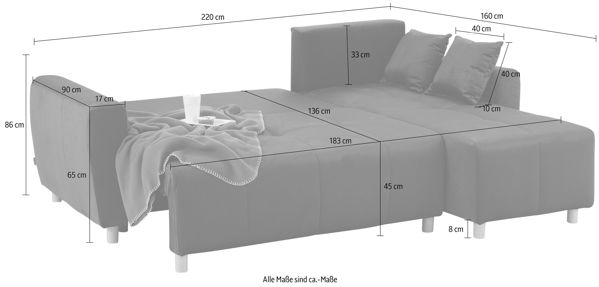 Home affaire Ecksofa »Scania L-Form«, wahlweise mit Bettfunktion und Bettkasten