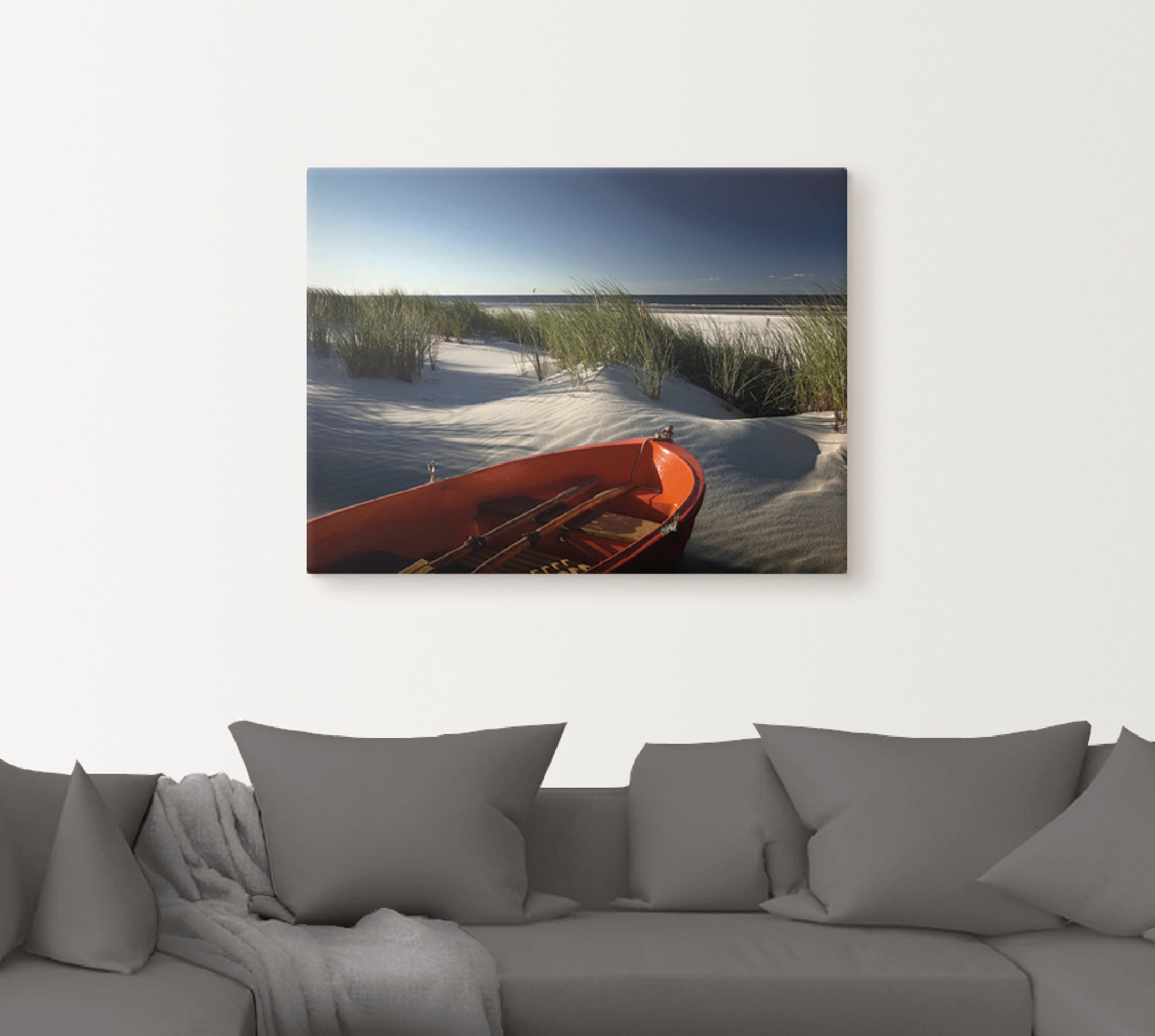 Artland Leinwandbild »Rotes Boot am Strand...« Boote & Schiffe 1 Stk. tlg. günstig online kaufen