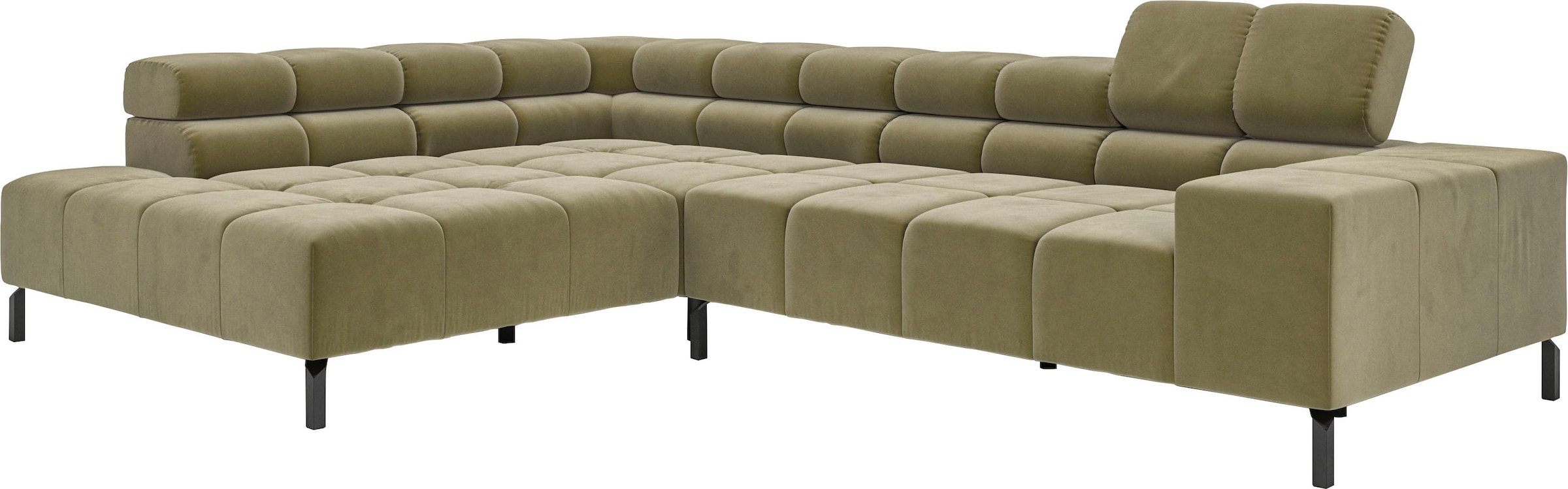 INOSIGN Ecksofa »Ancona New, wahlweise motorische Sitztiefenverstellung, auch in Cord«, feine Steppung, mit Kopfteilverstellung, 3 Zierkissen, L-Form