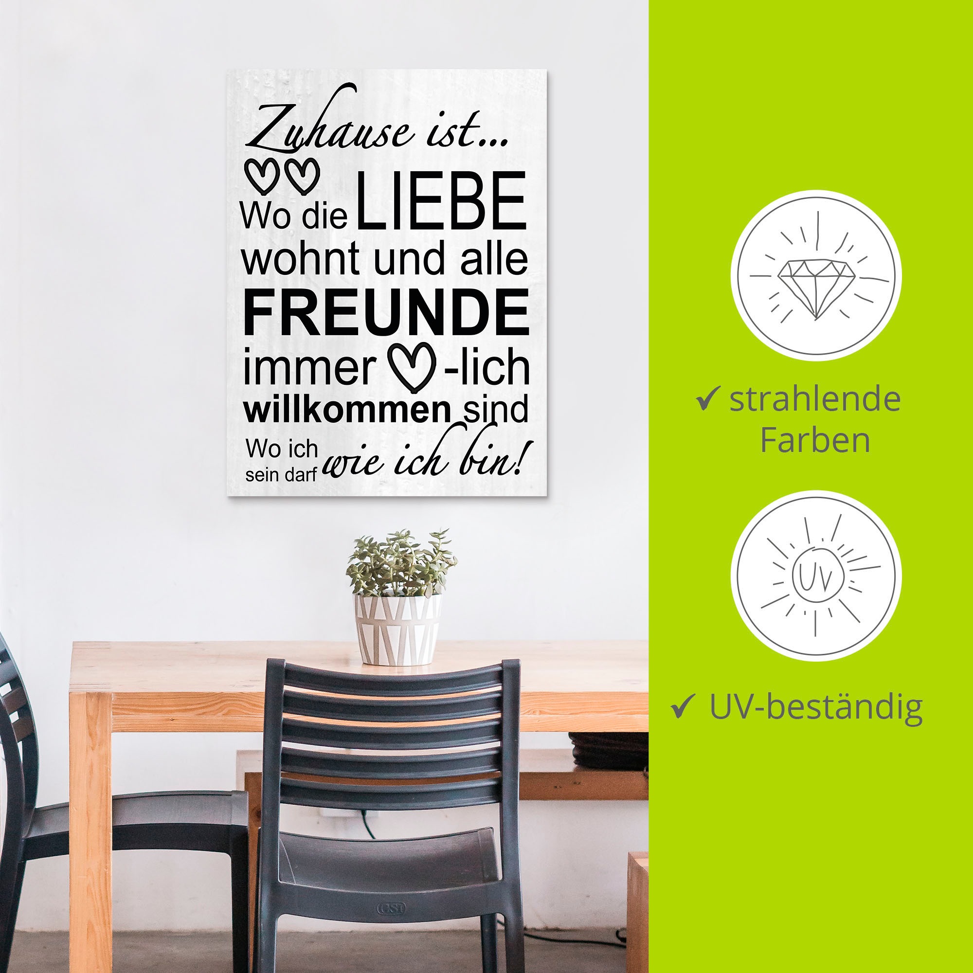 Artland Wandbild »Wo die Liebe wohnt«, Sprüche & Texte, (1 St.), als Alubild, Outdoorbild, Leinwandbild, Poster, Wandaufkleber