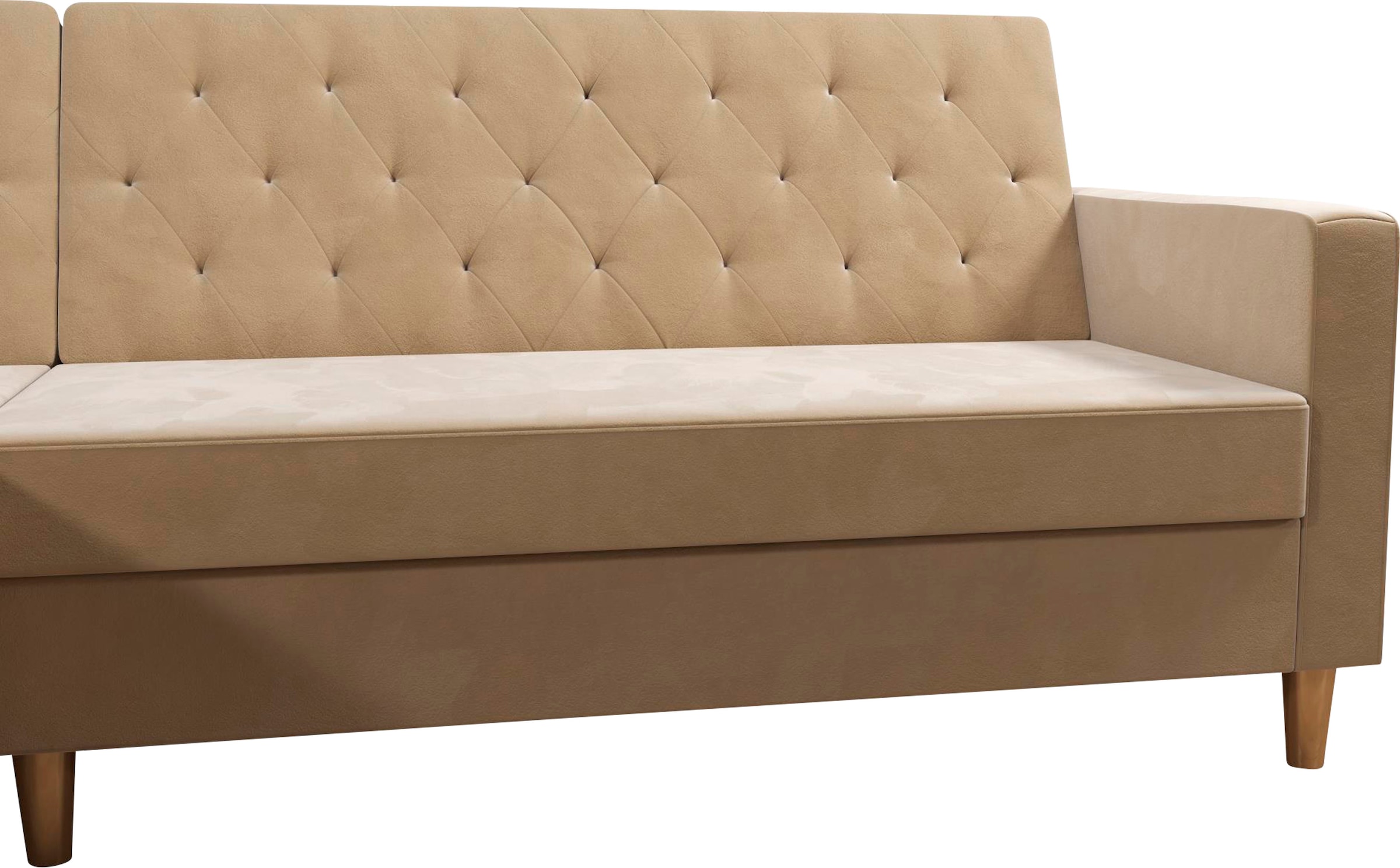 Cosmo Living Ecksofa »Liberty«, mit Schlafffunktion, Recamiere mit Stauraum beidseitig montierbar