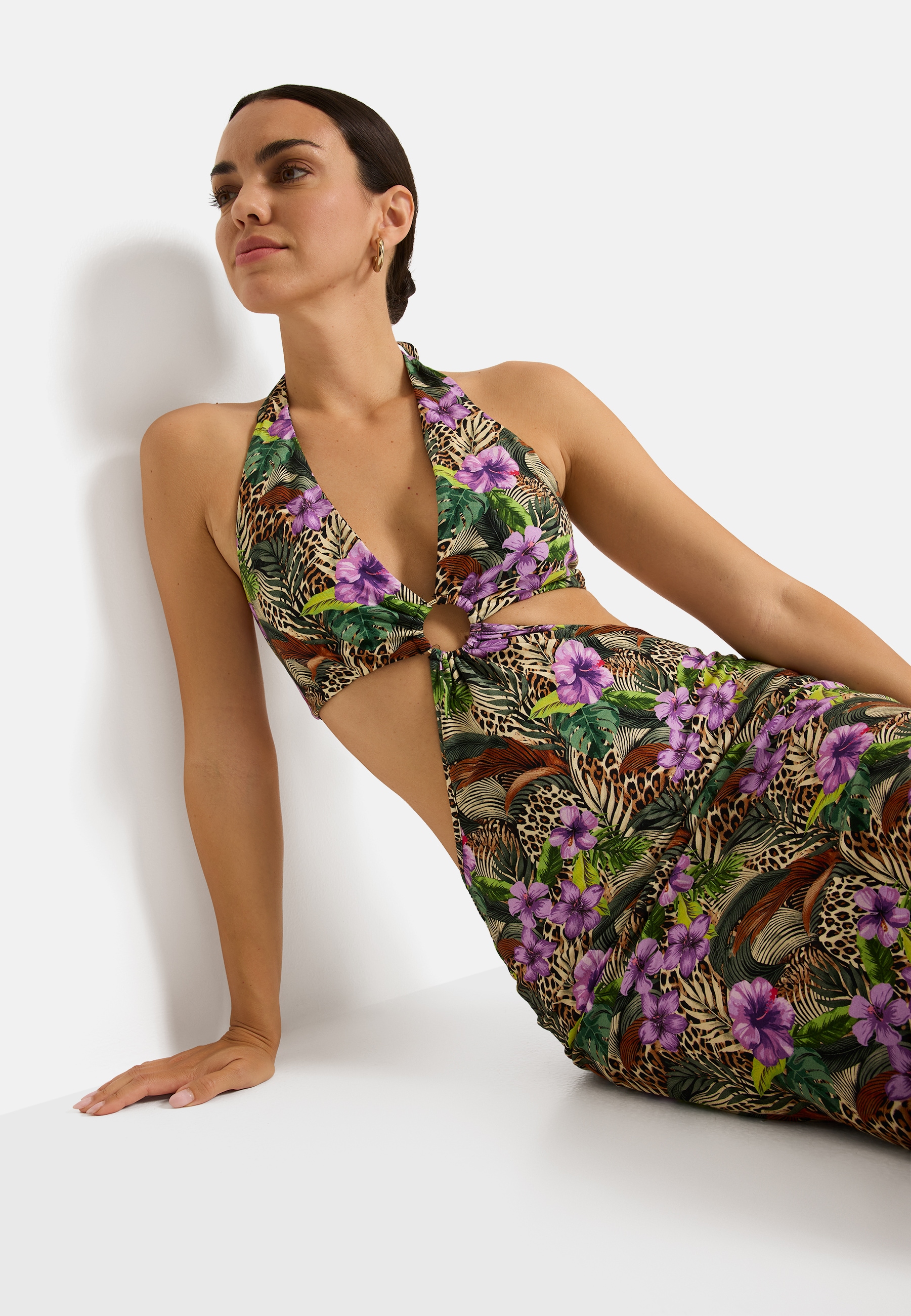 LSCN by LASCANA Maxikleid mit Cut-outs, Neckholderkleid mit Alloverdruck