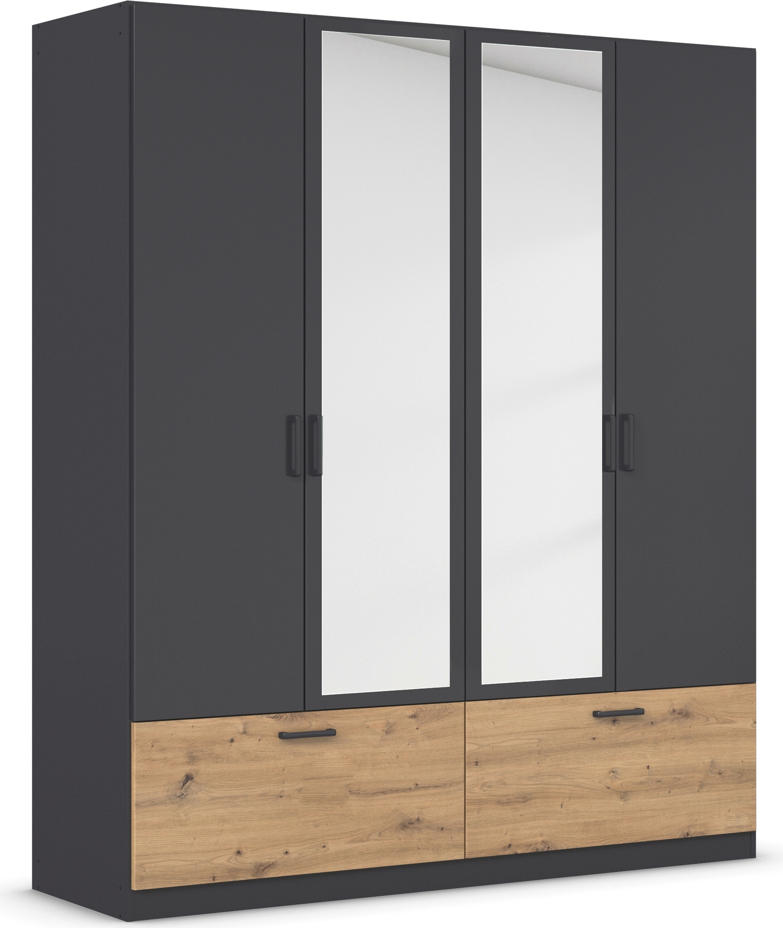 rauch Drehtürenschrank »Kleiderschrank Schrank Garderobe Wäscheschrank BARI mit Spiegel«, mit Schubkästen und modernem Griff in Graumetallic MADE IN GERMANY