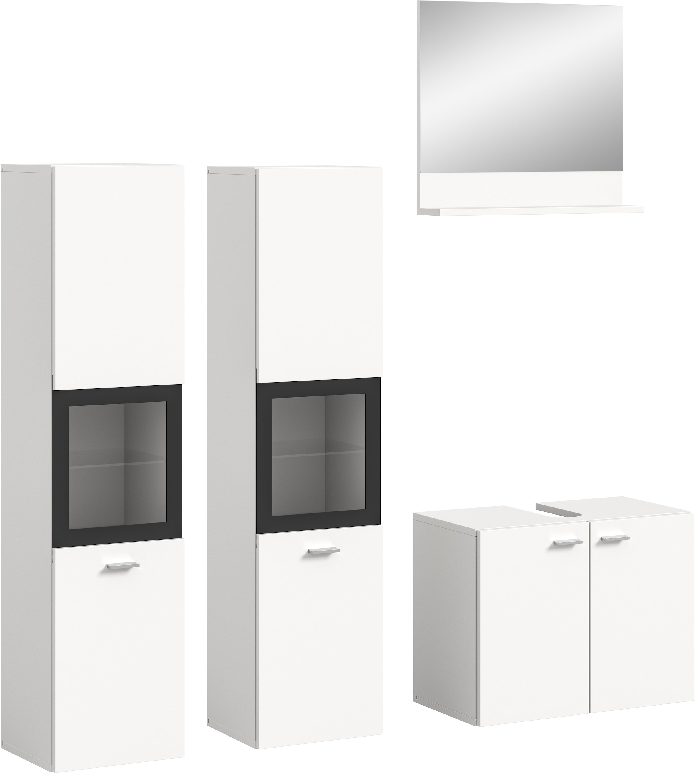 welltime Badmöbel-Set »Tampa, Breite 137cm, 4-teilig«, (4 St.), Waschbeckenunterschrank, Spiegel, Hochschrank