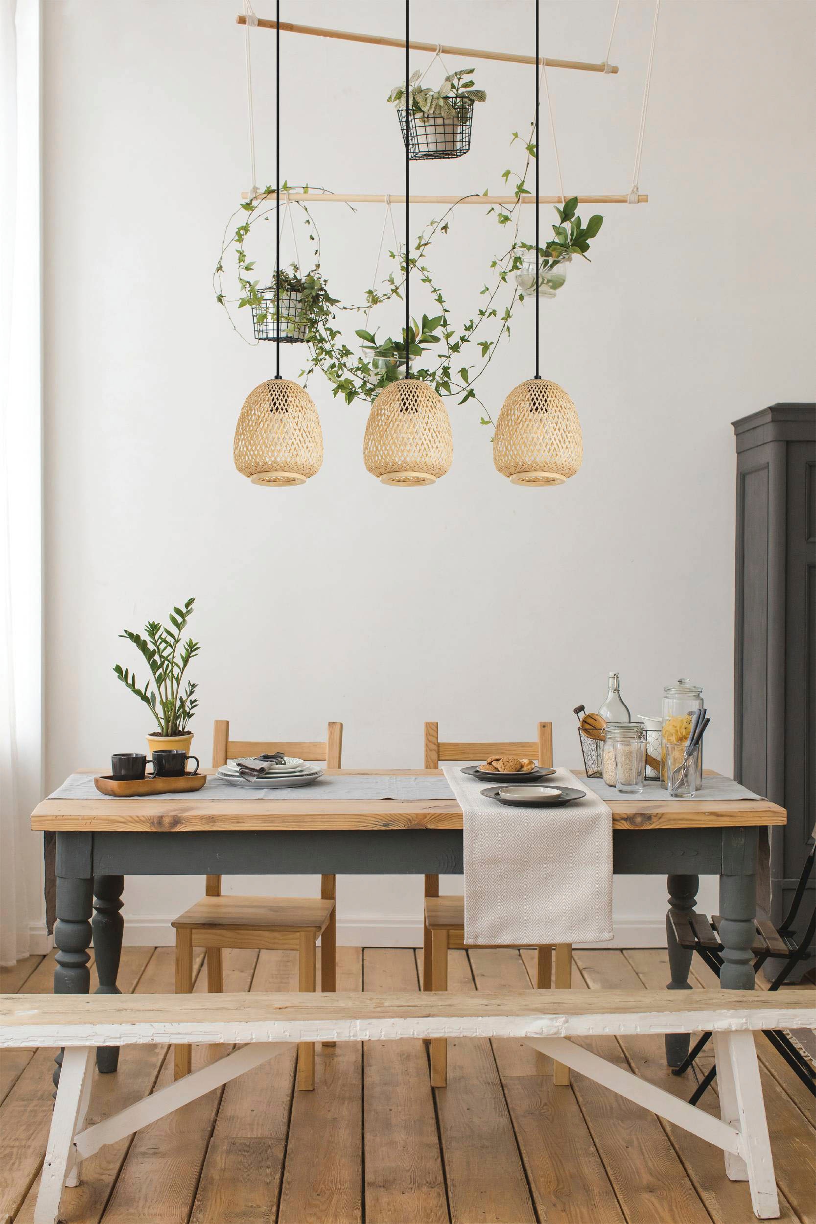 EGLO Hängeleuchte »Dembleby« E27 Hängelampe Vintage, Natur, Hygge, Holzgefl günstig online kaufen