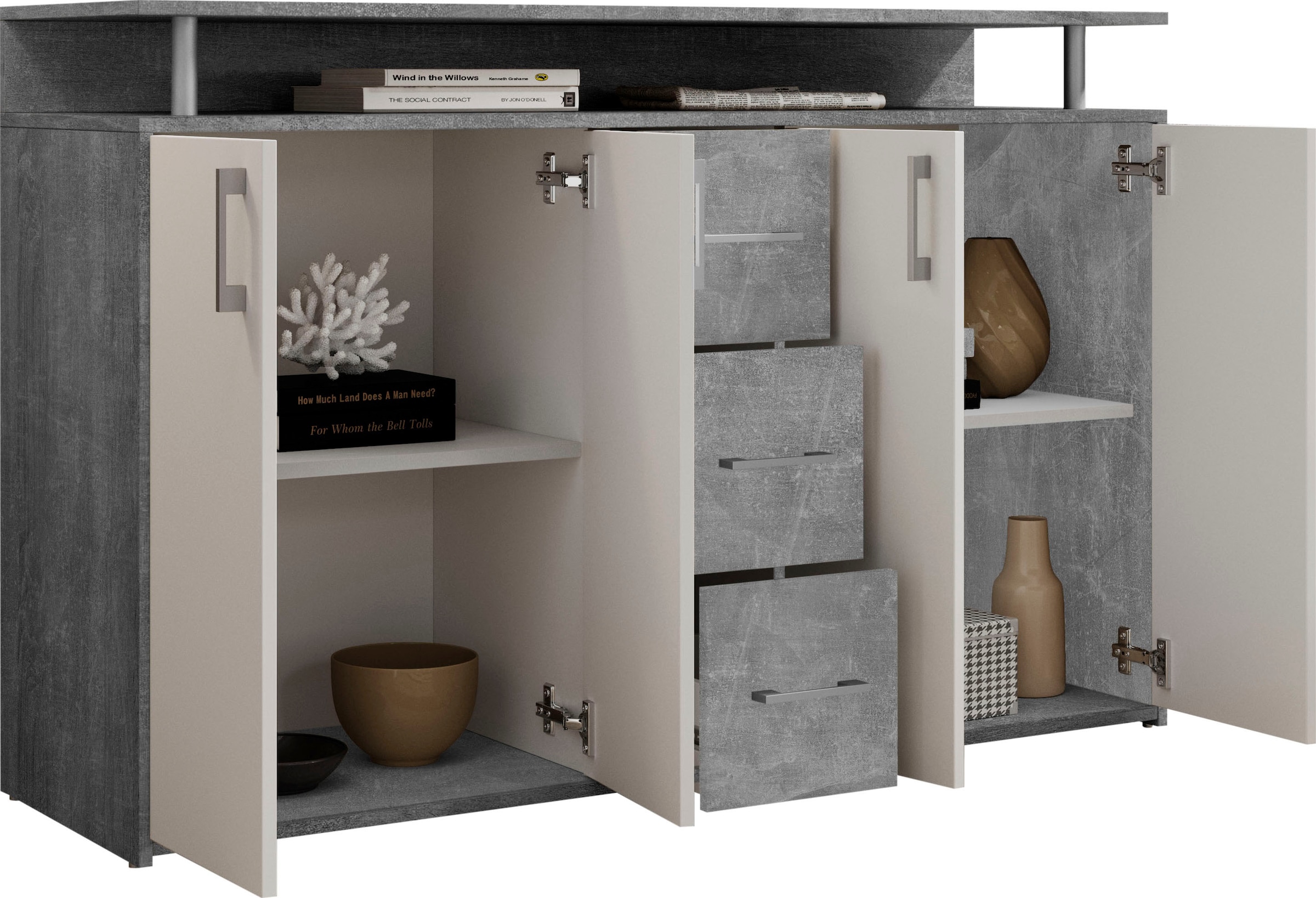 HBZ Sideboard »Drivno Sideboard, B/H/T 139x90x34 cm« 1 Stk. tlg. Breite 139cm, Kugelauszug, Einlegeböden verstellbar,  3 Schubkästen