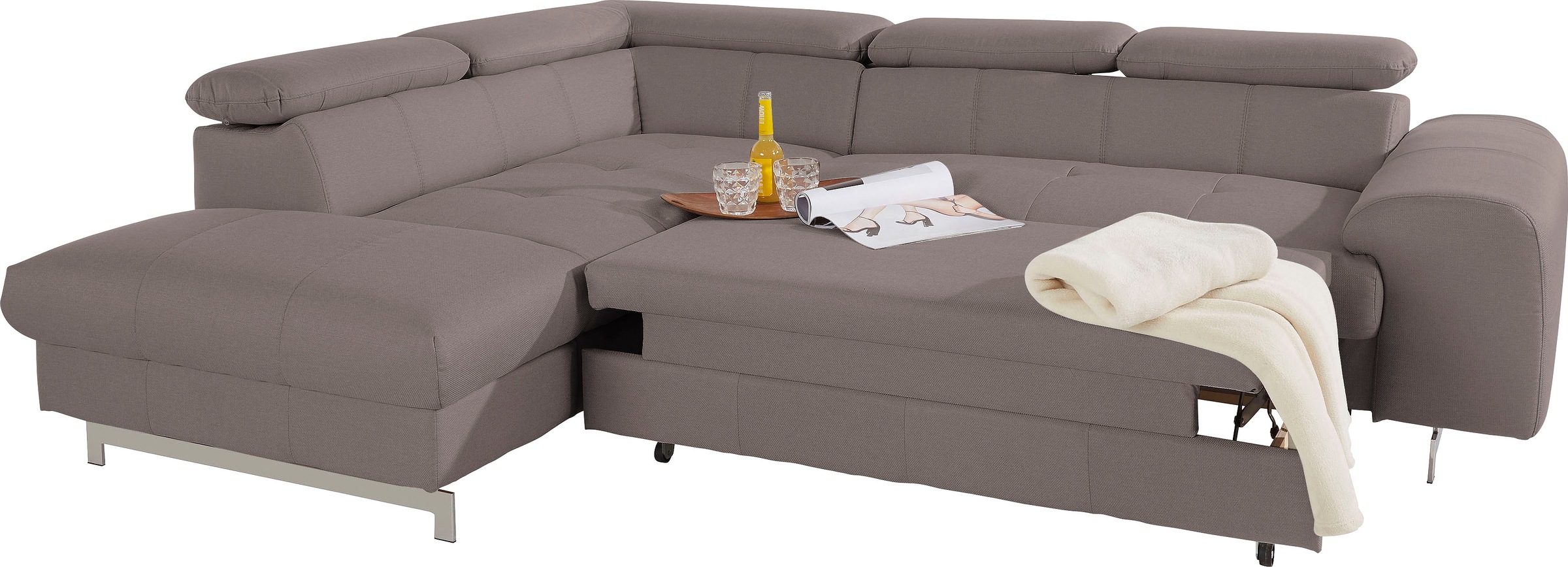 COTTA Polstergarnitur »Chef L-Form«, (Set, 2 tlg.), Set bestehend aus: Ecksofa mit Kopfteilverstellung & Hocker
