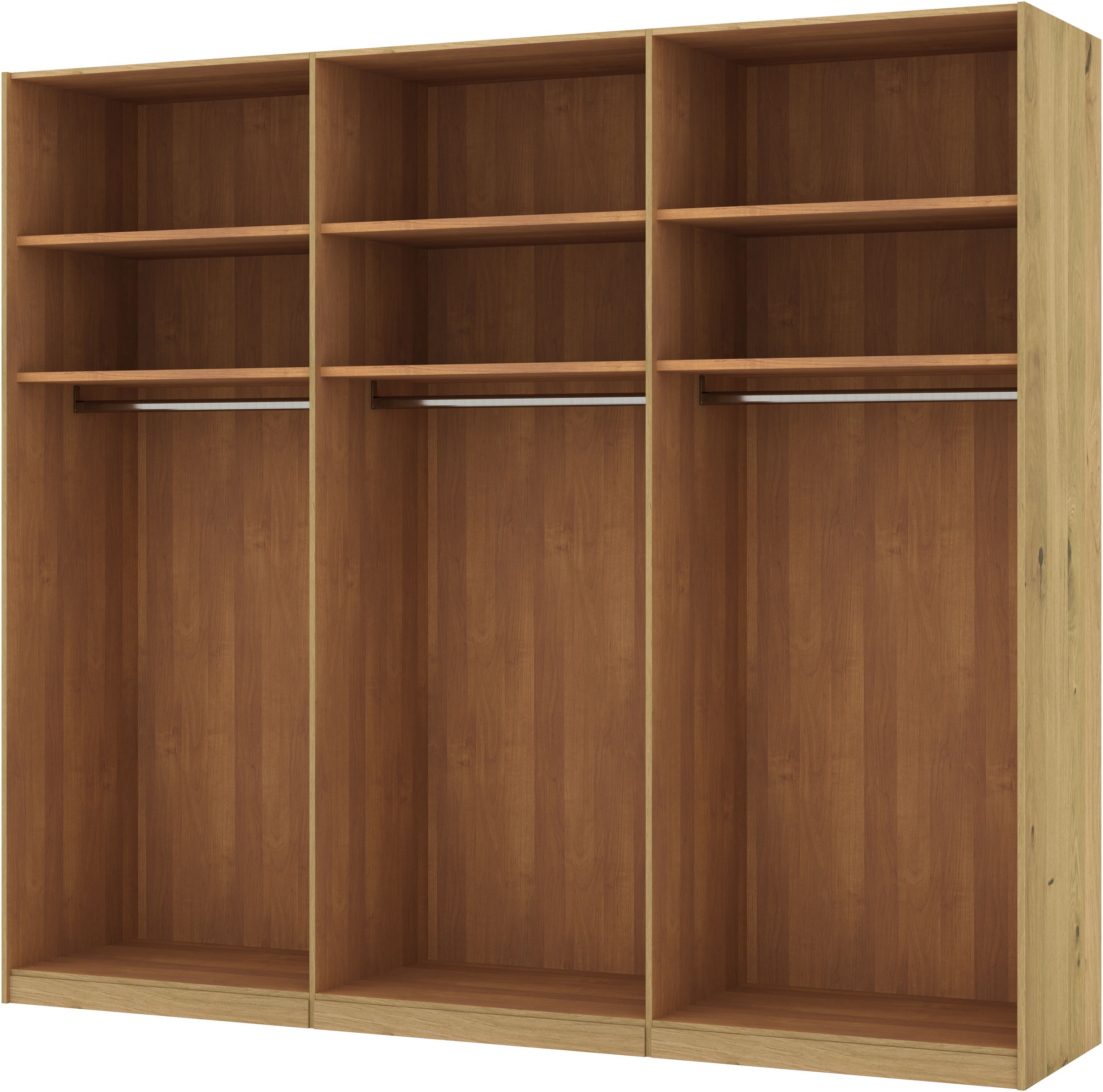 Musterring Schwebetürenschrank »Savona, Kleiderschrank, Schrank, Garderobe, mit Schiebetüren«, (Teilmassiv Bianco-Eiche, mit Spiegel oder Glas, MADE IN GERMANY), Türen Bianco-Eiche massiv, Spiegel-/Glastüren, eingelegte Chromleiste