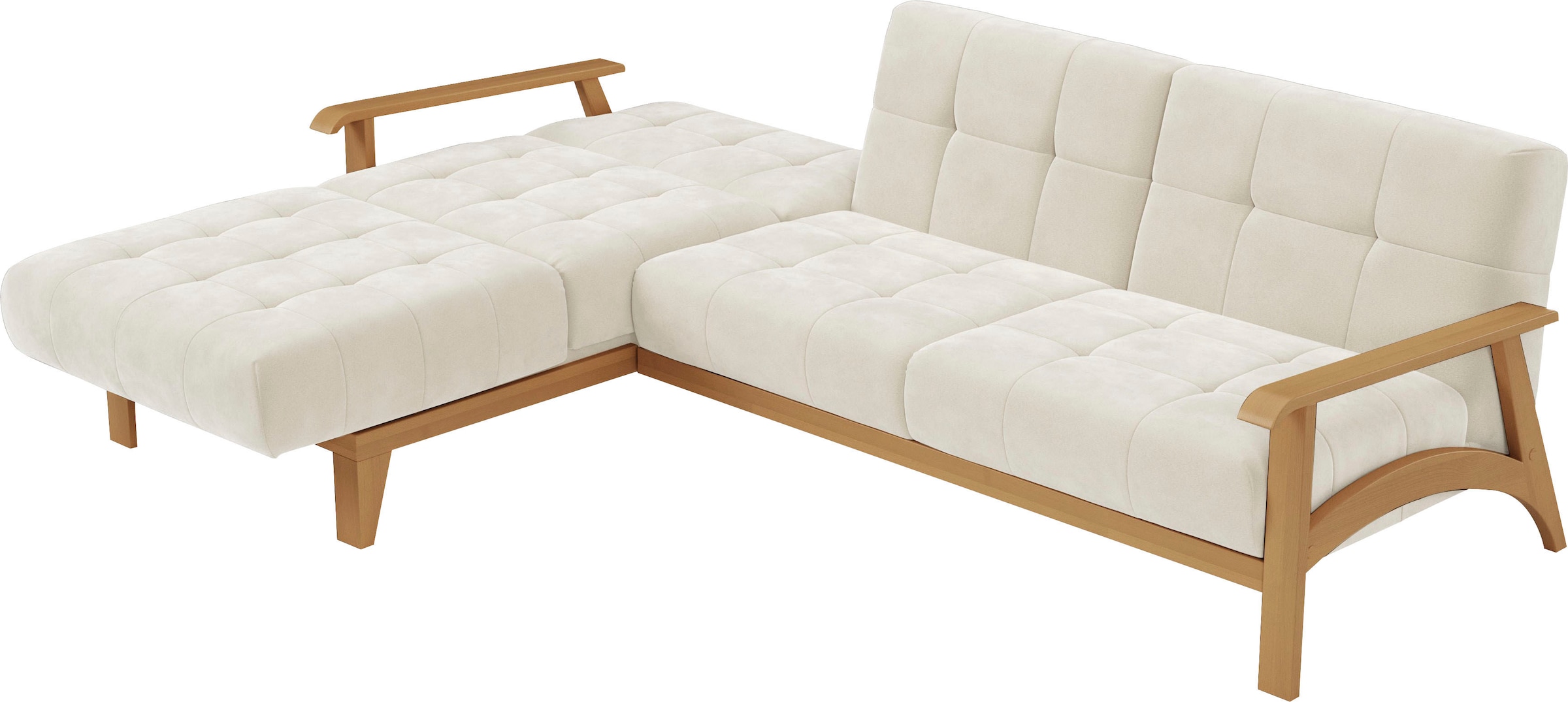 sit&more Ecksofa »Billund L-Form«, Armlehnen aus eichefarbigem Buchenholz, verschiedene Bezüge und Farben