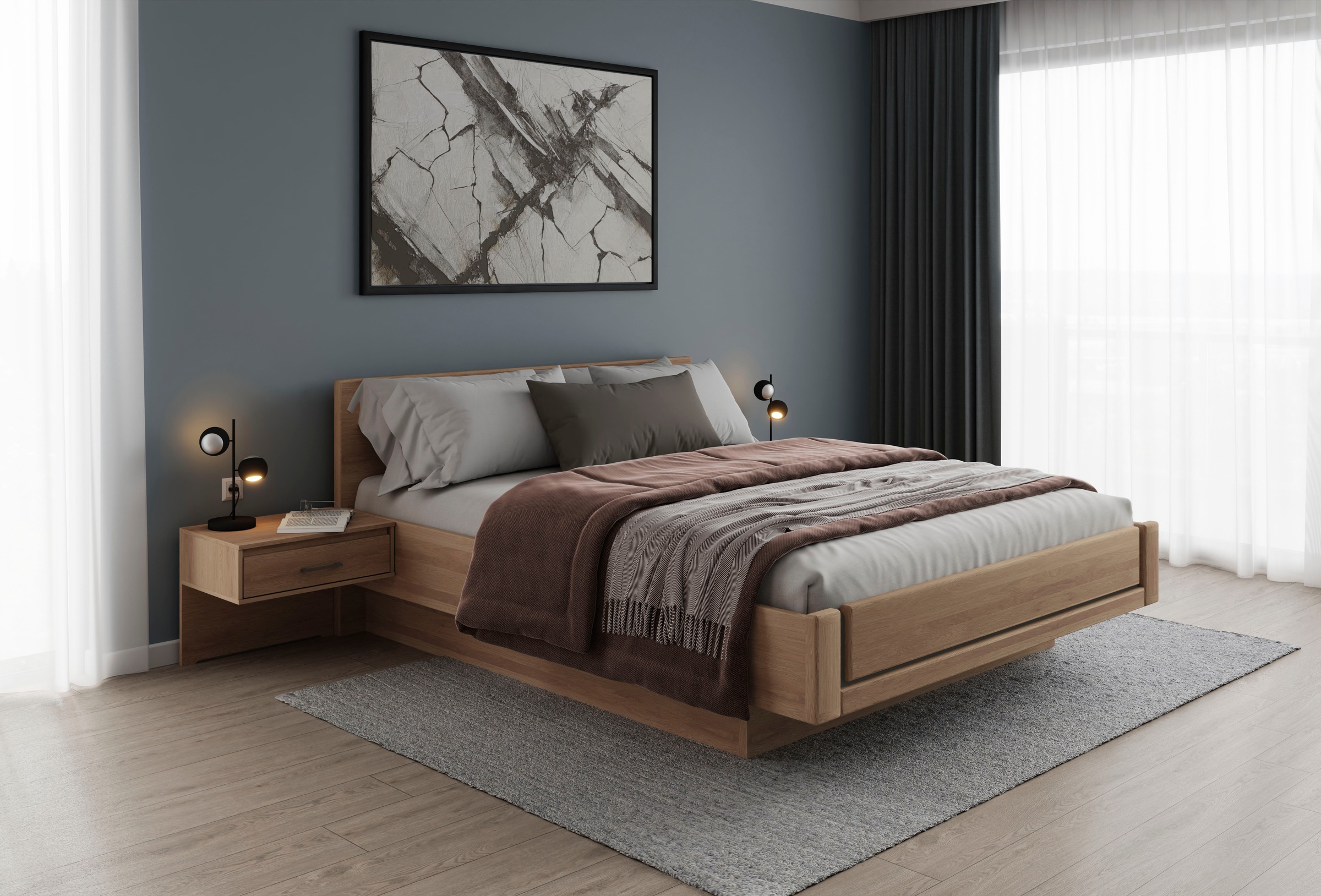 Musterring Holzbett »Sorrent, Bettgestell, Bettrahmen, teilmassiv Eiche«, (MADE IN GERMANY), Eiche teilmassiv, Liegehöhenverstellung, in schwebender Optik