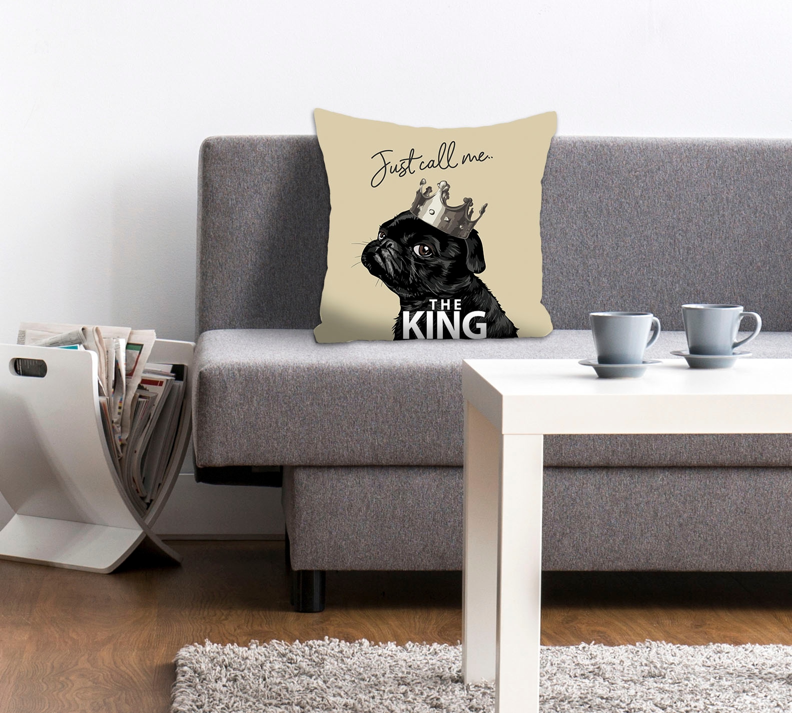 queence Dekokissen »JUST CALL ME THE KING«, mit einem Mops mit Krone, Kisse günstig online kaufen