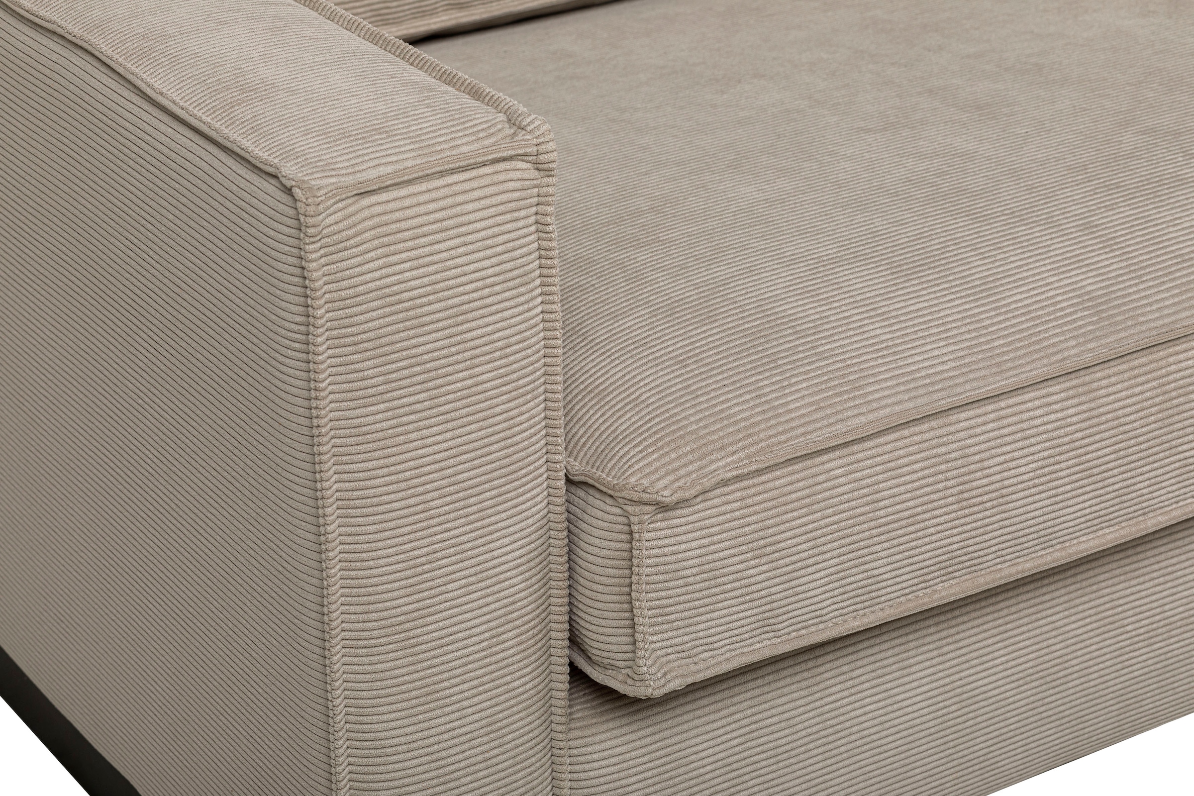 Places of Style Ecksofa »Pinto, 290 cm, Cord, Chenille, Lederoptik, Ottomane links / rechts«, mit Keder, schwarze Metallfüße, Wellenunterfederung