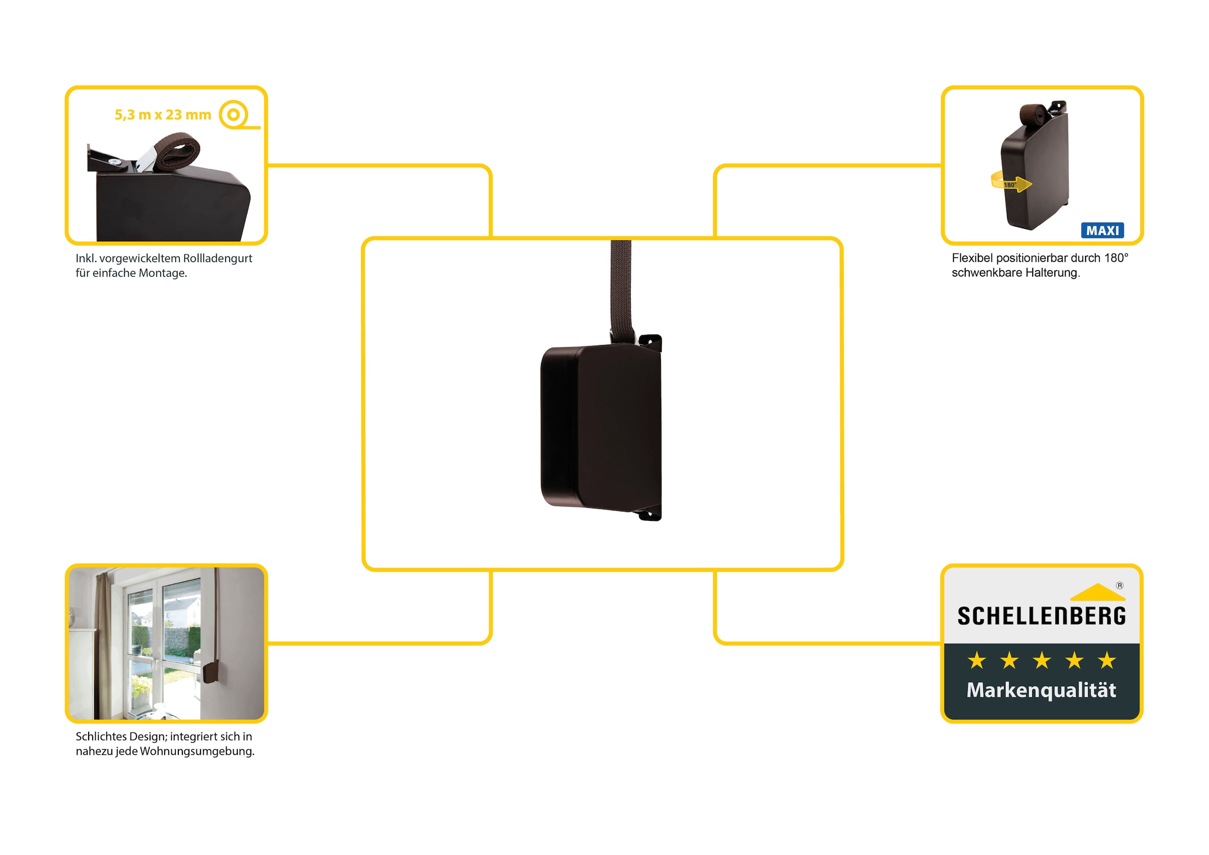 SCHELLENBERG Aufputz-Gurtwickler »Aufschraubwickler für das Rollladensystem Maxi« Set, 1 Stk. tlg. schwenkbar, mit vormontiertem Rollladengurtband, weiß oder braun