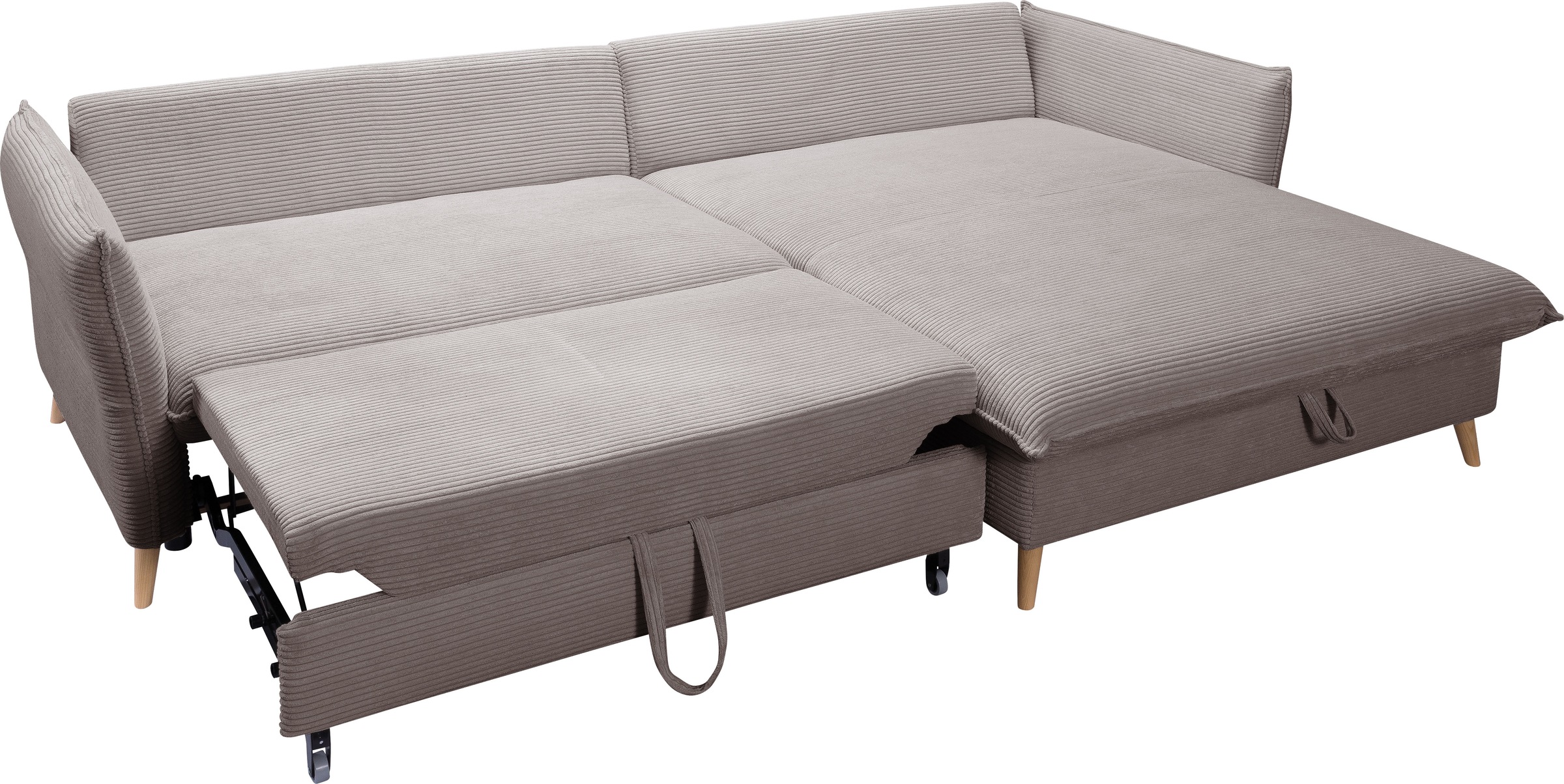 exxpo - sofa fashion Ecksofa »WALPY, elegant und modern, hoher Sitzkomfort, schmale Armlehnen«, L-Form, wahlweise mit Bettfunktion und Bettkasten, in Cord