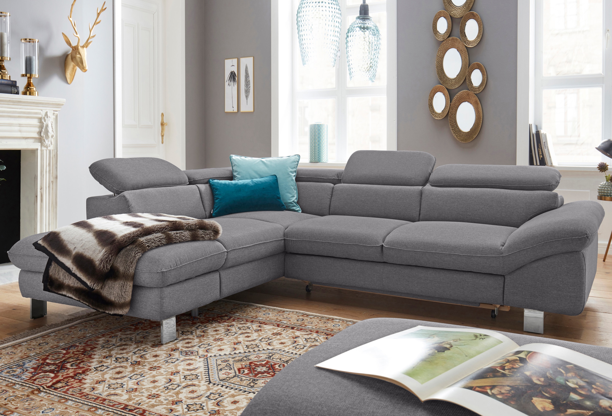 COTTA Polstergarnitur »Driver L-Form«, (Set, 2 tlg.), Set bestehend aus: Ecksofa mit Kopfteilverstellung & Hocker