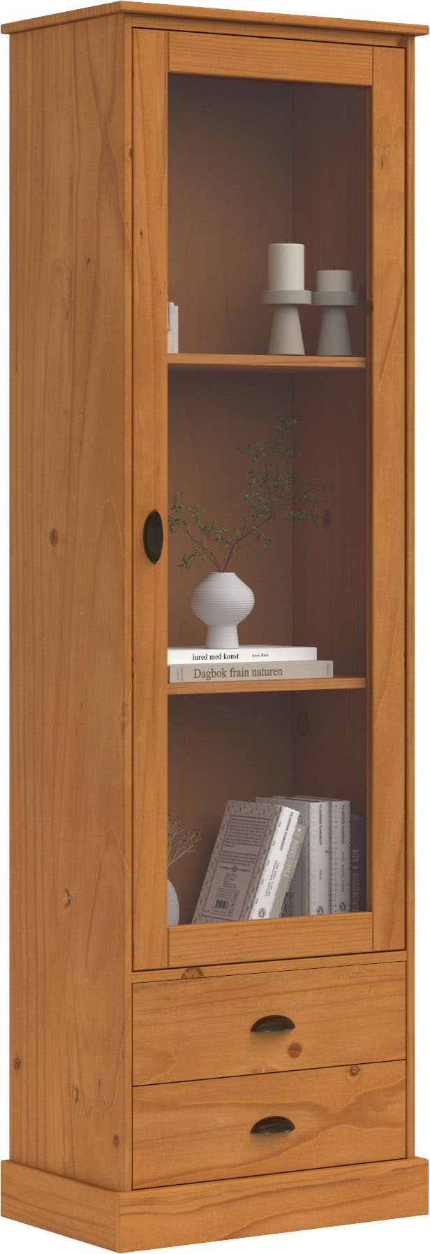Home affaire Vitrine »Schröder«, mit 1 Schiebetür, 2 Schubkästen, aus massivem Kiefernholz, Breite 55cm