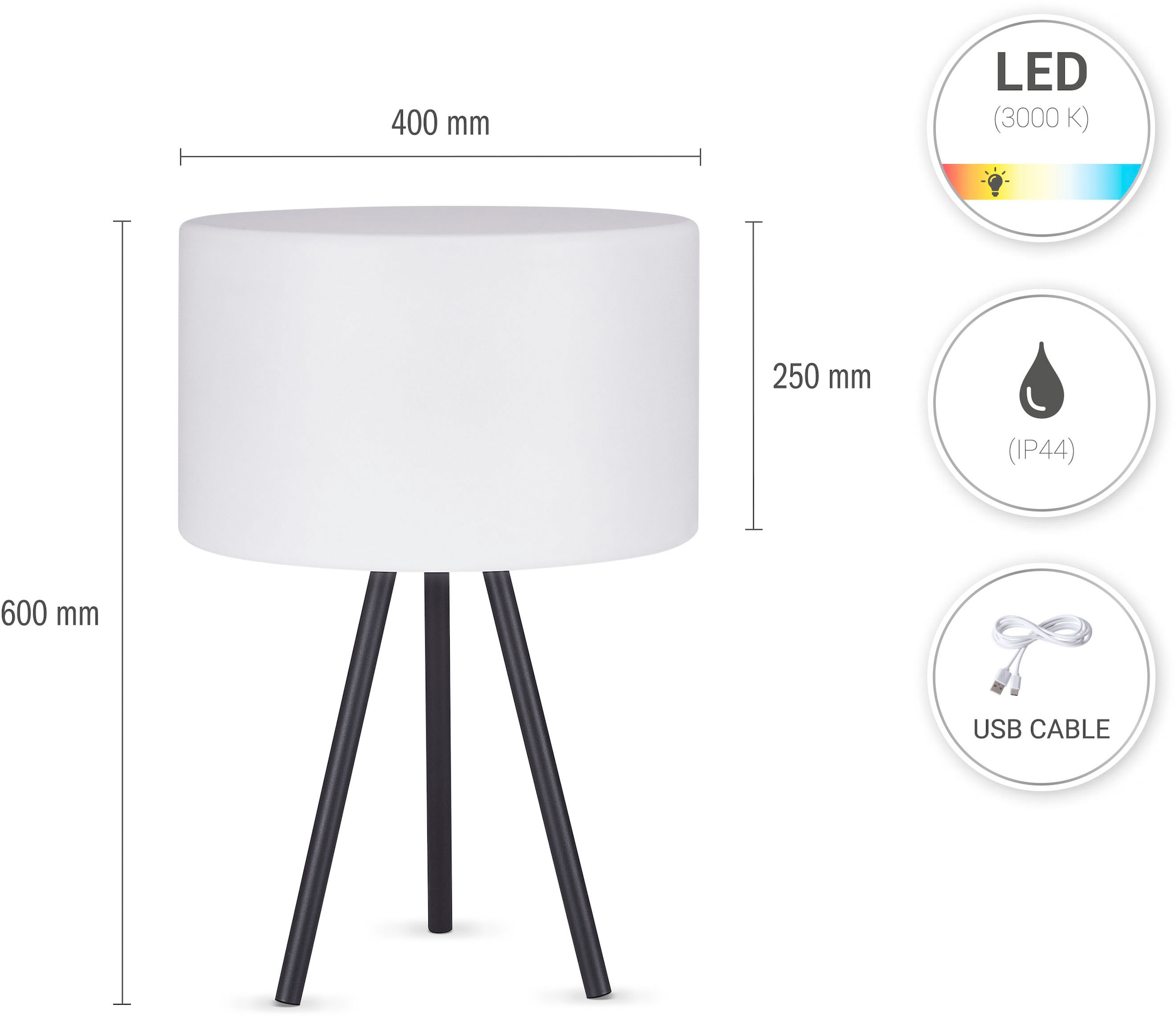 Paco Home Tischleuchte Akku Nachtischlampe »BRUCE«, Tischleuchte online Dreibein Skandinavische Outdoor LED bestellen