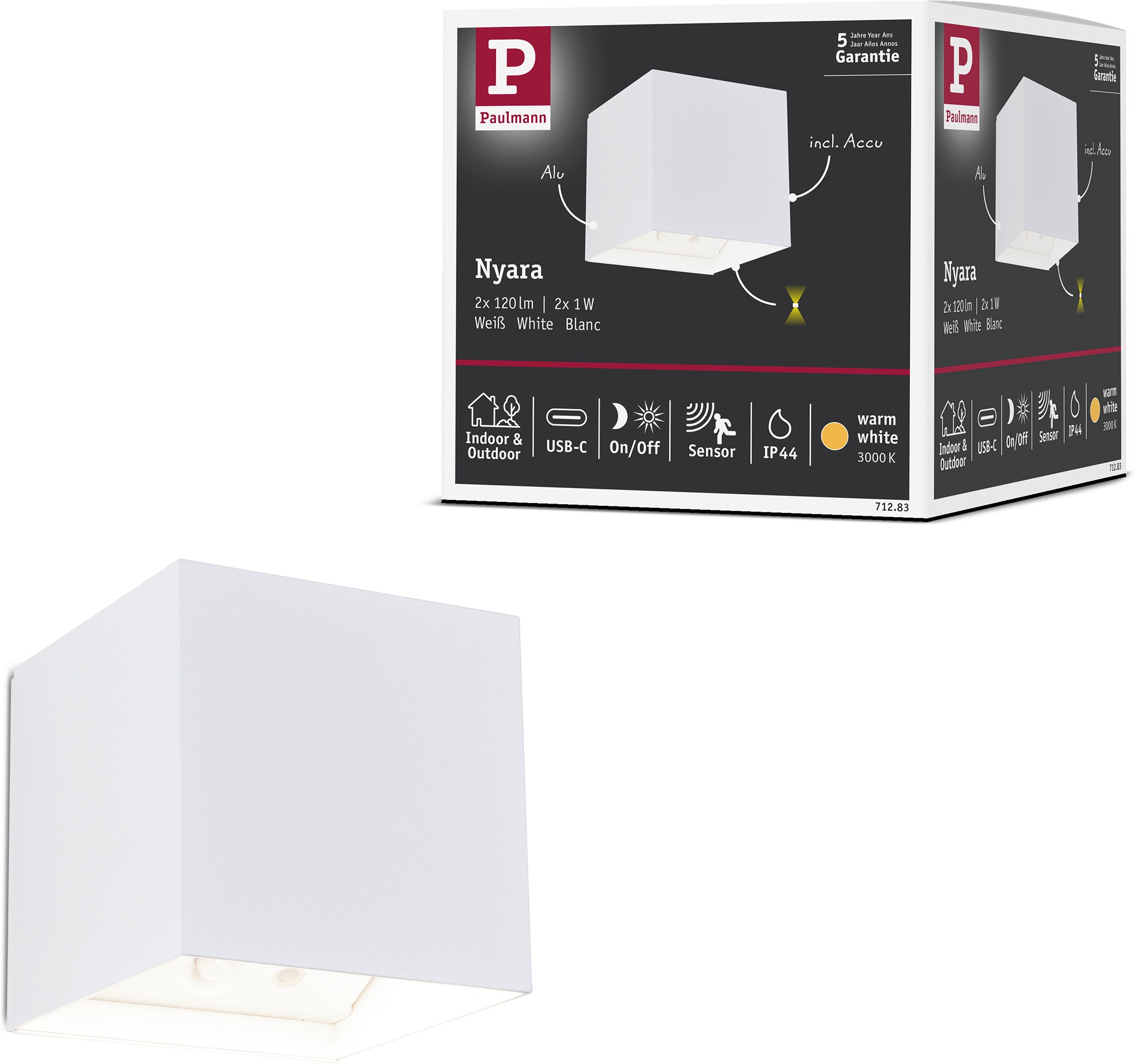 Paulmann LED Wandleuchte »Nyara IP44 2W« LED-Modul 2 Stk. Dämmerungsgesteuerter Bewegungsmelder (HF)