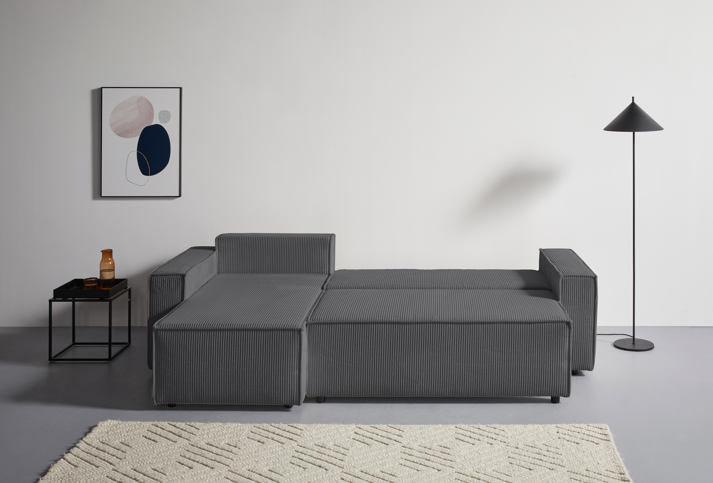 OTTO home Ecksofa »CASSI, 241cm, L-Form, Schlafsofa, Dauerschläfer, Boxspringfederung«, Schlaffunktion (133/200),Bettkasten, Recamiere links/rechts, Cord