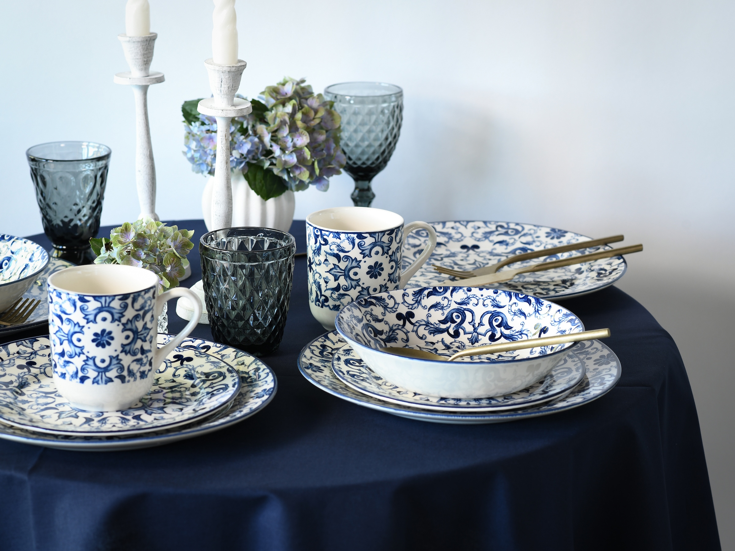 CreaTable Kombiservice »Fresco Blau, Kombi-Service 16-tlg«, (Set, 16 tlg.), Ornamentmotiv, Mediterran