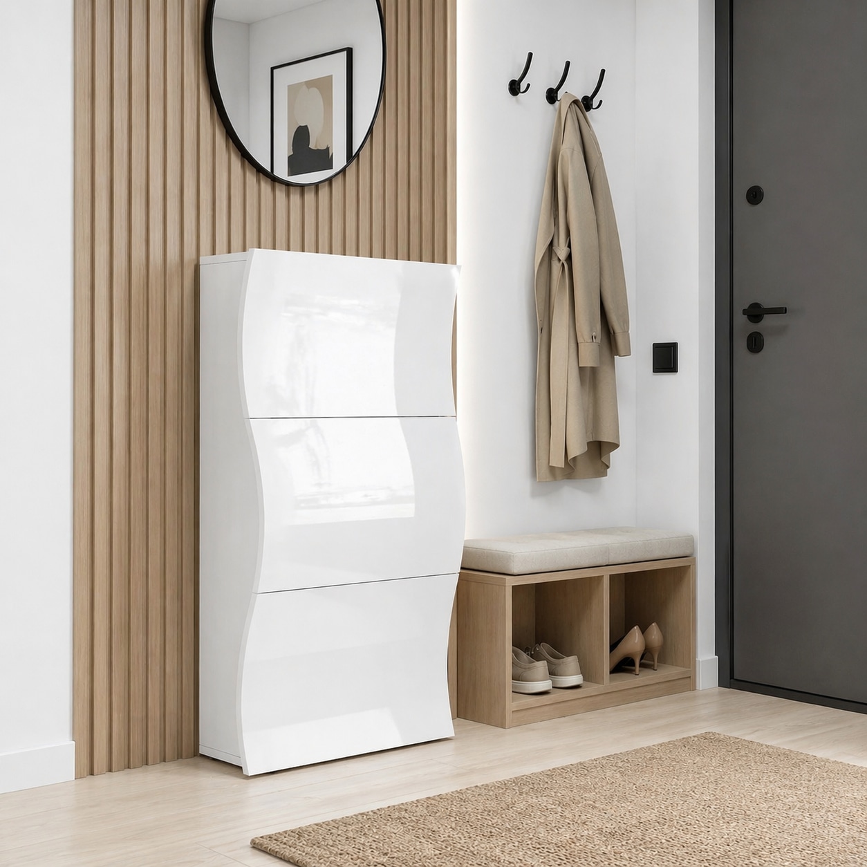 OTTO home Schuhschrank »Luxor 3, Schuhklapper, Schuhkommode, Höhe 121 cm« UV-lackiert, Hochglanz, grifflos, 3-Klappen