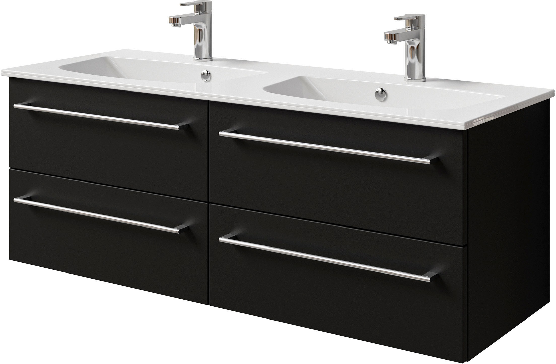 Saphir Badmöbel-Set »Serie 6025 2-teilig Mineralmarmor-Waschtisch mit LED-Spiegelschrank«, (2 St.), Waschplatz 132cm breit, 4 Schubladen, 2 Spiegel-Türen, inkl Türdämpfer