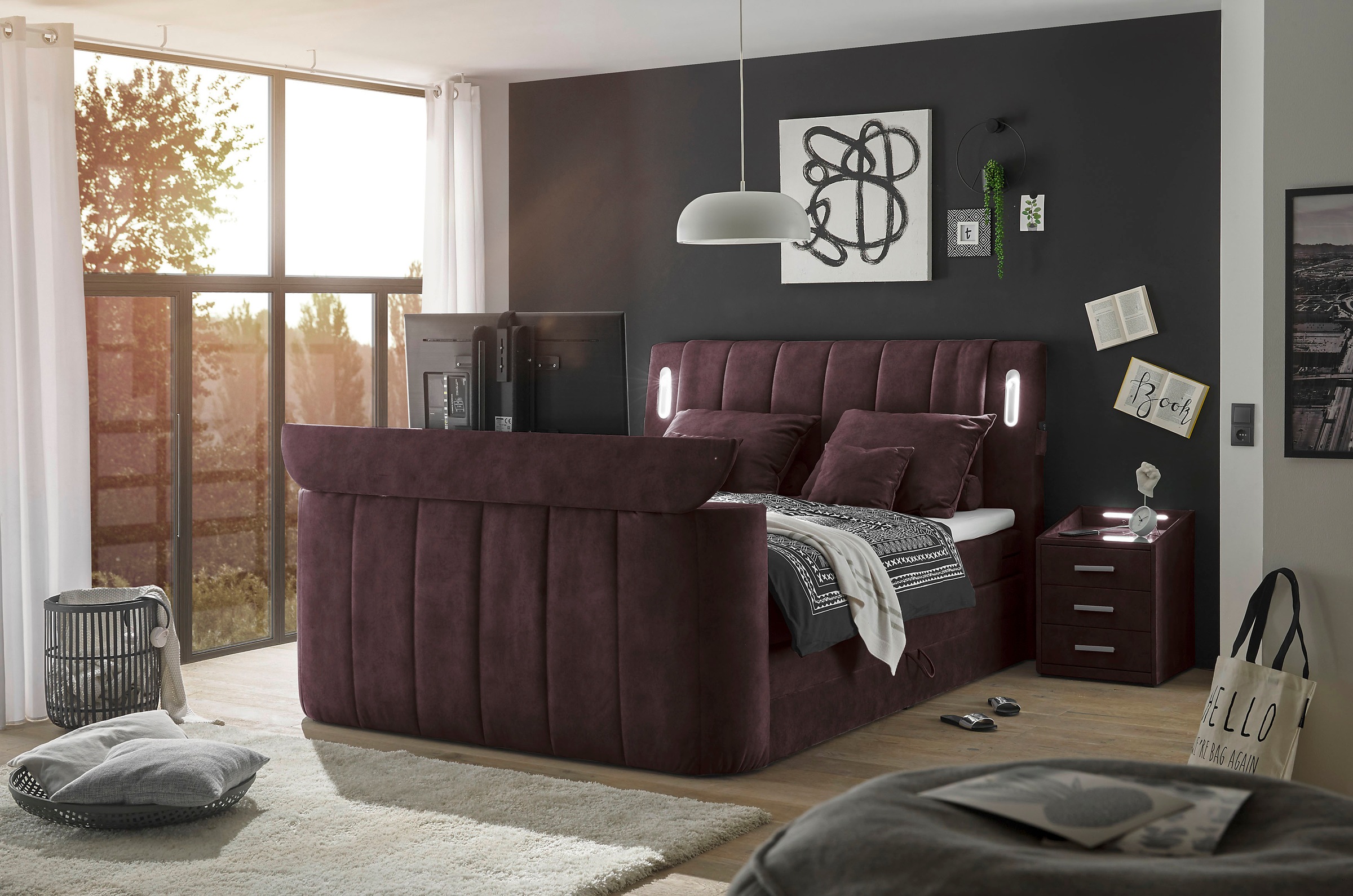 ED EXCITING DESIGN Boxspringbett »Dallas« 7 Stk. tlg. inkl. Topper, LED-Bel günstig online kaufen