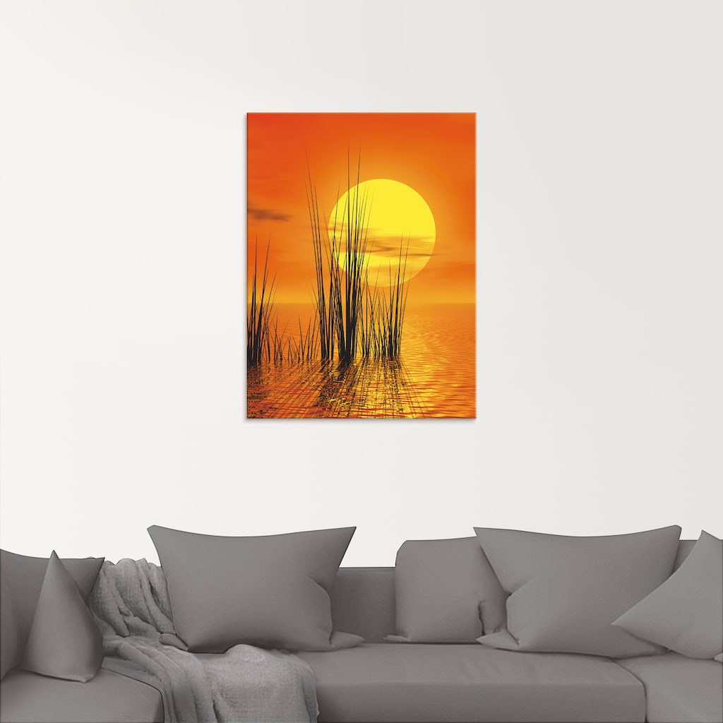 Artland Glasbild »Sonnenuntergang mit Schilf«, Sonnenaufgang & -untergang, (1 St.)