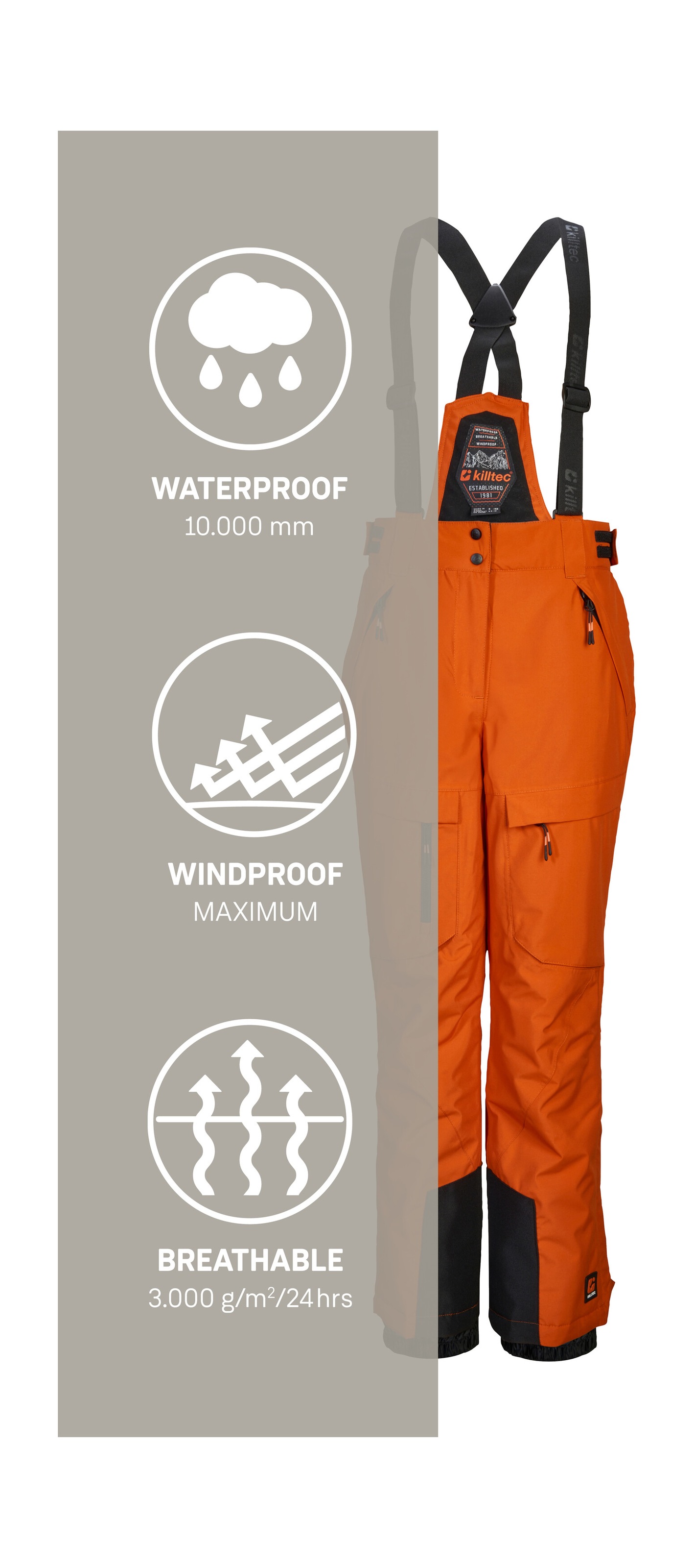 Killtec Skihose »KSW 204 BYS SKI PNTS«, Wasserdichte, atmungsaktive Skihose mit verstellbarem Latz und Trägern