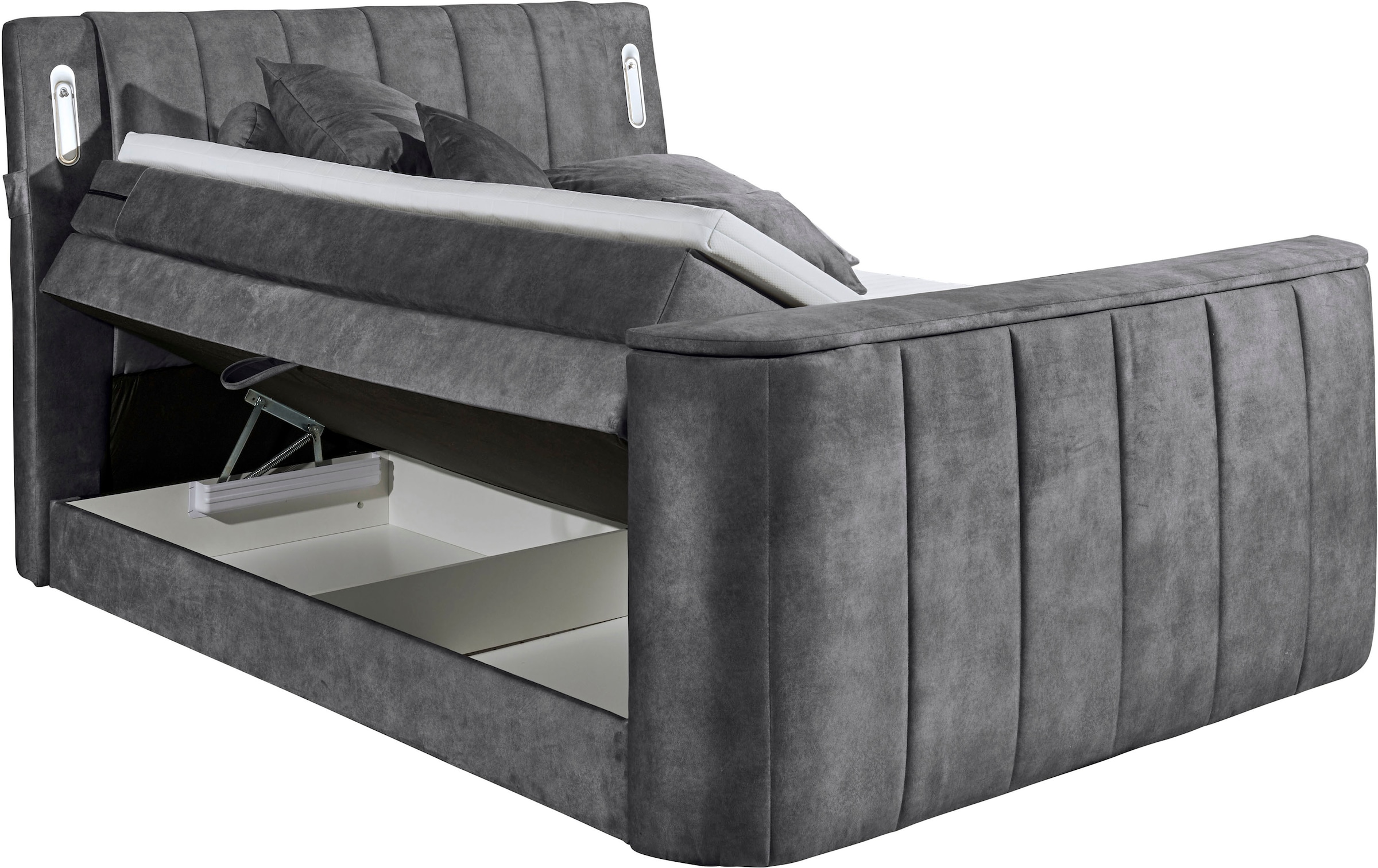 ED EXCITING DESIGN Boxspringbett »Dallas«,  inkl. Topper, LED-Beleuchtung, TV Halterung (bis 40 Zoll) und 2 Bettkästen