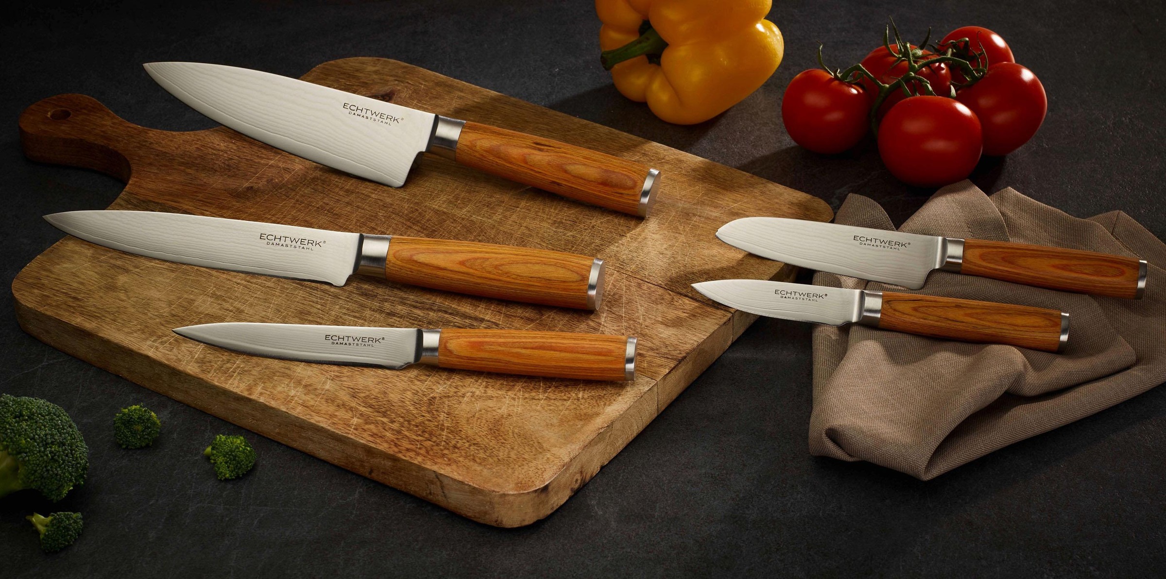 ECHTWERK Messer-Set »Damaszener« Küchenmesser-Set mit Holzgriffen in natürlicher Optik