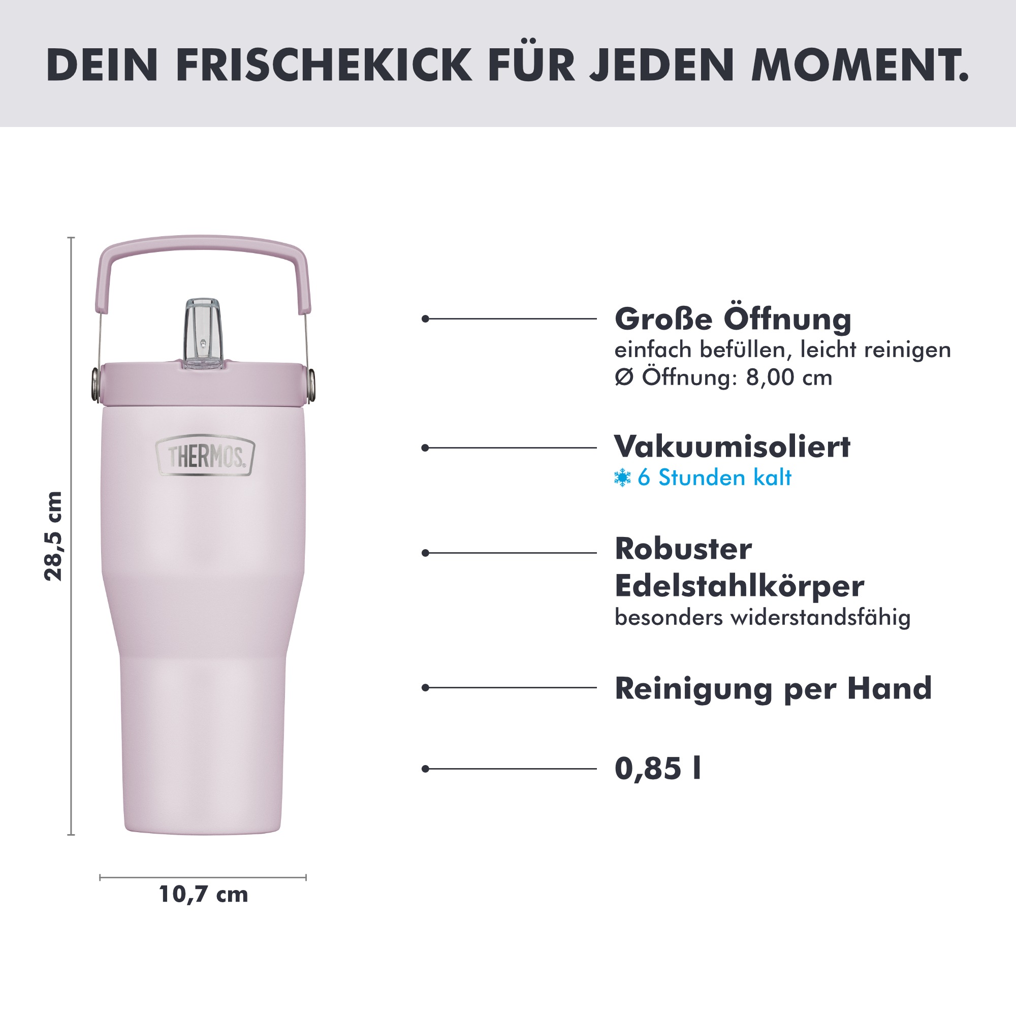 THERMOS Thermobecher »REFRESHING SERIES ISOLIERTRINKBECHER mit Flip-Straw« 0,85l,  6h kalt, mit Griff und Strohhalm zum Ausklappen